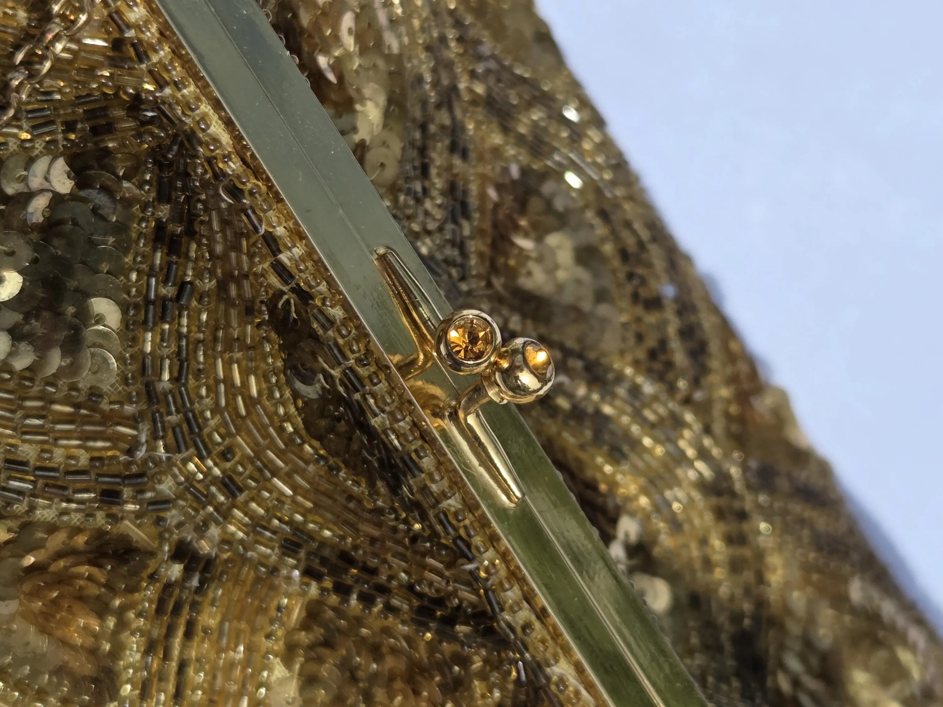 Vintage Gold Sequin Beaded Clutch Bag with Compact – Made in France 1950s Evening Bag - image 2