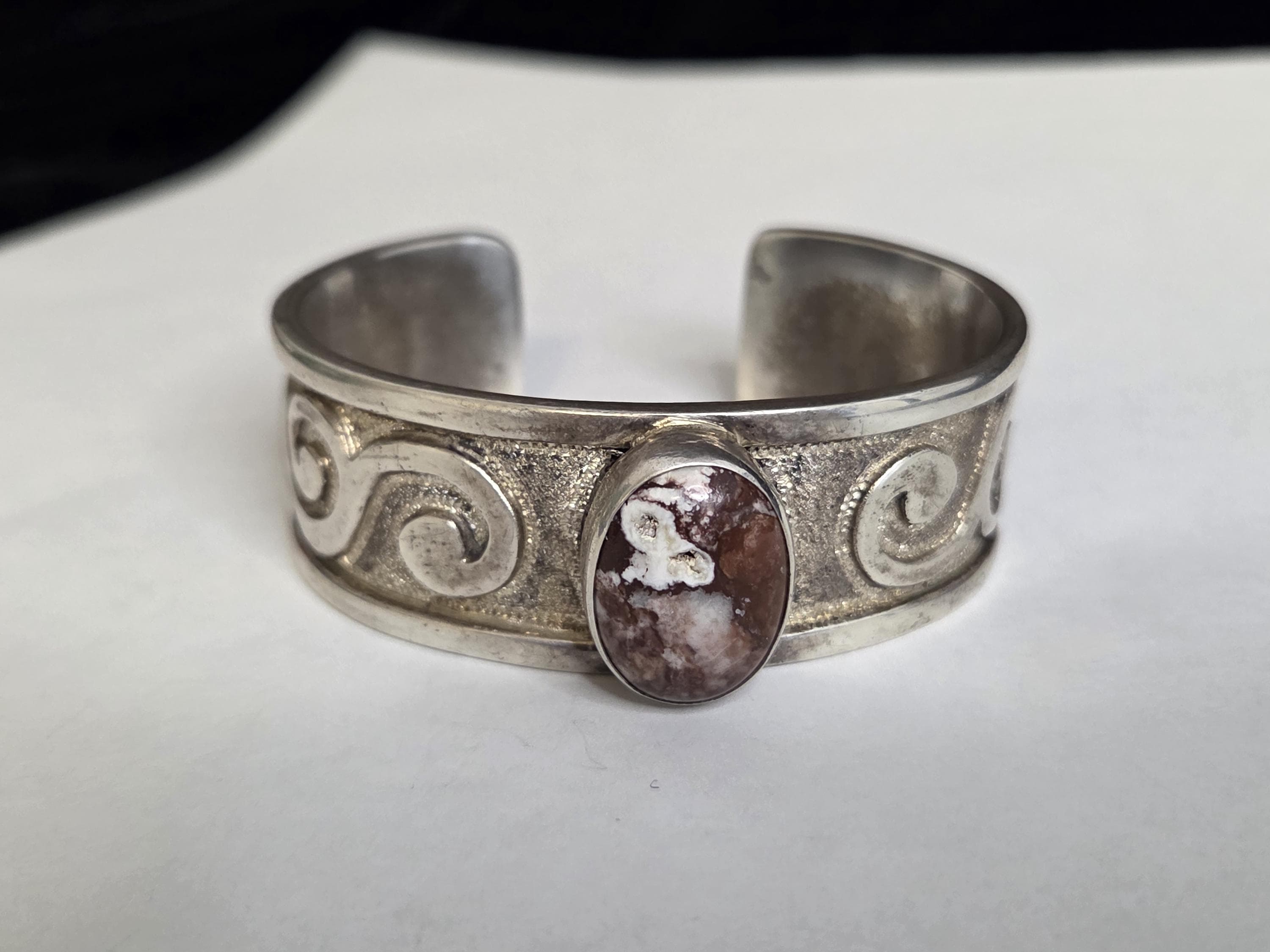 Navajo Sterling Silver Cuff Bracelet CJH Signed Vintage Native American Jasper Cuff 65.5g