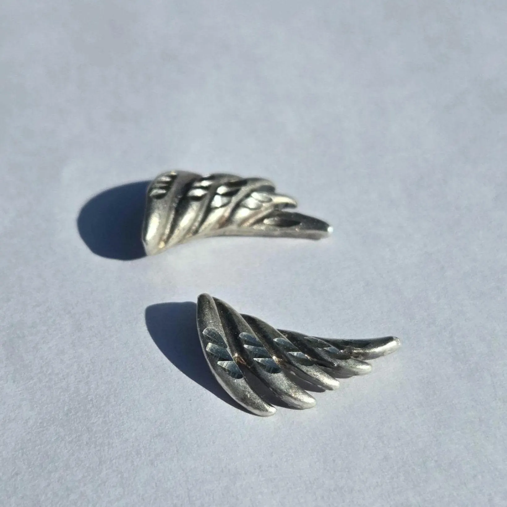 Sterling Silver Angel Wing Stud Earrings | Sculptural 925 Feather Wing Earrings | Timeless Modernist Silver Jewelry