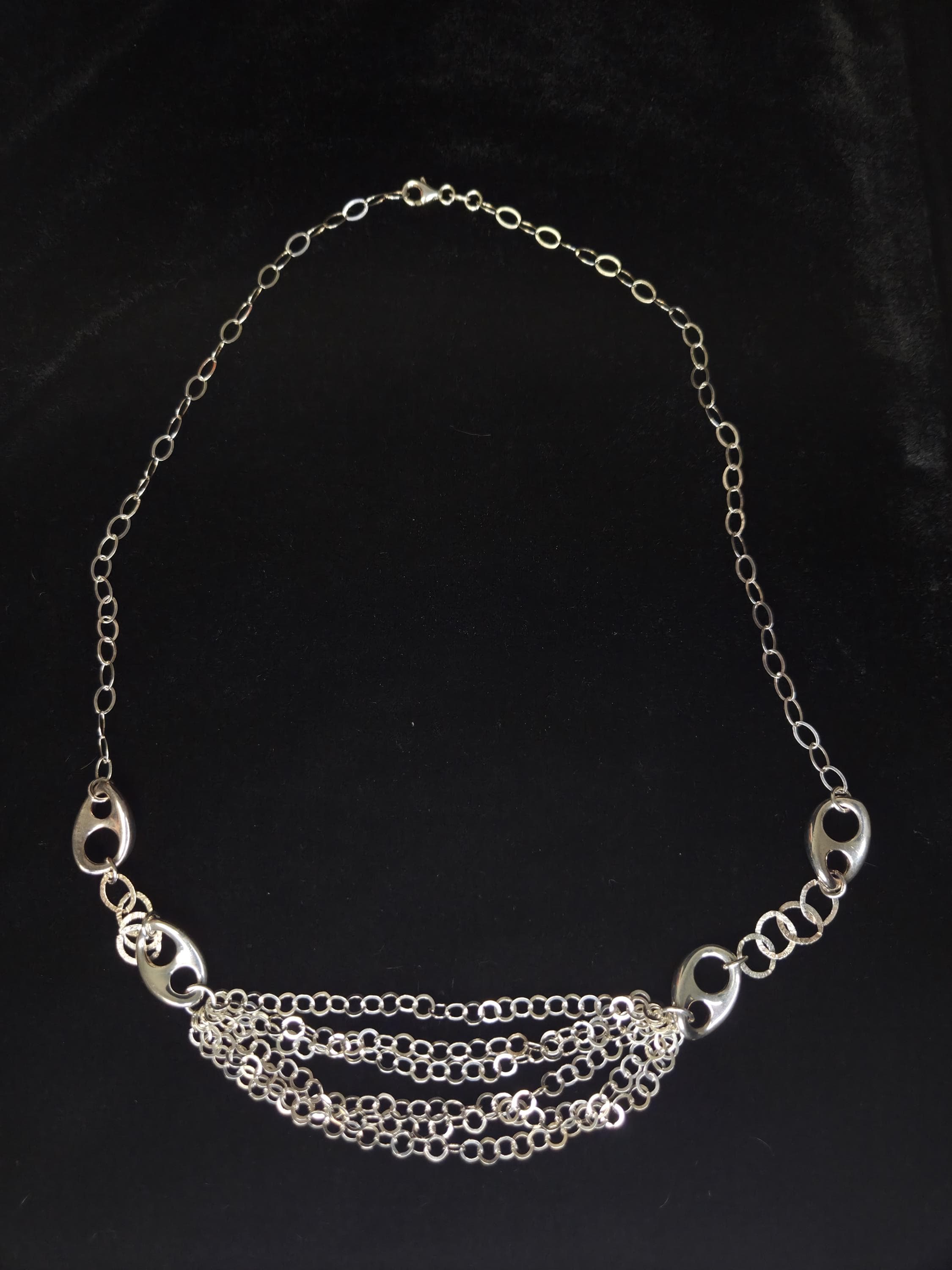 Vintage REEB Italian Sterling Silver Multi-Strand Draped Chain Necklace | Modernist Statement Bib | 925 Silver - image 2