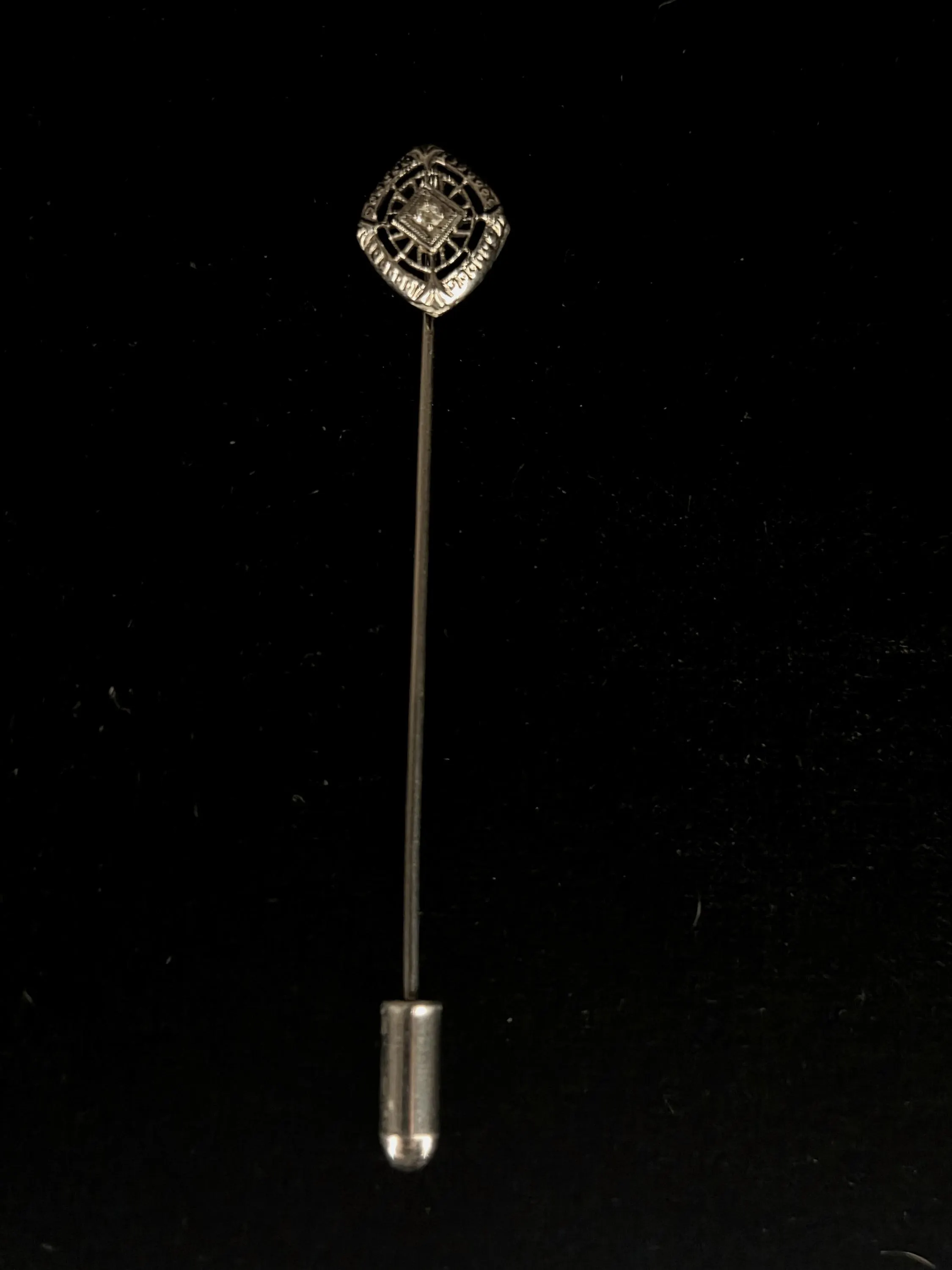 Antique Diamond Stick Pin, 14K White Gold Edwardian Lapel Tie Pin