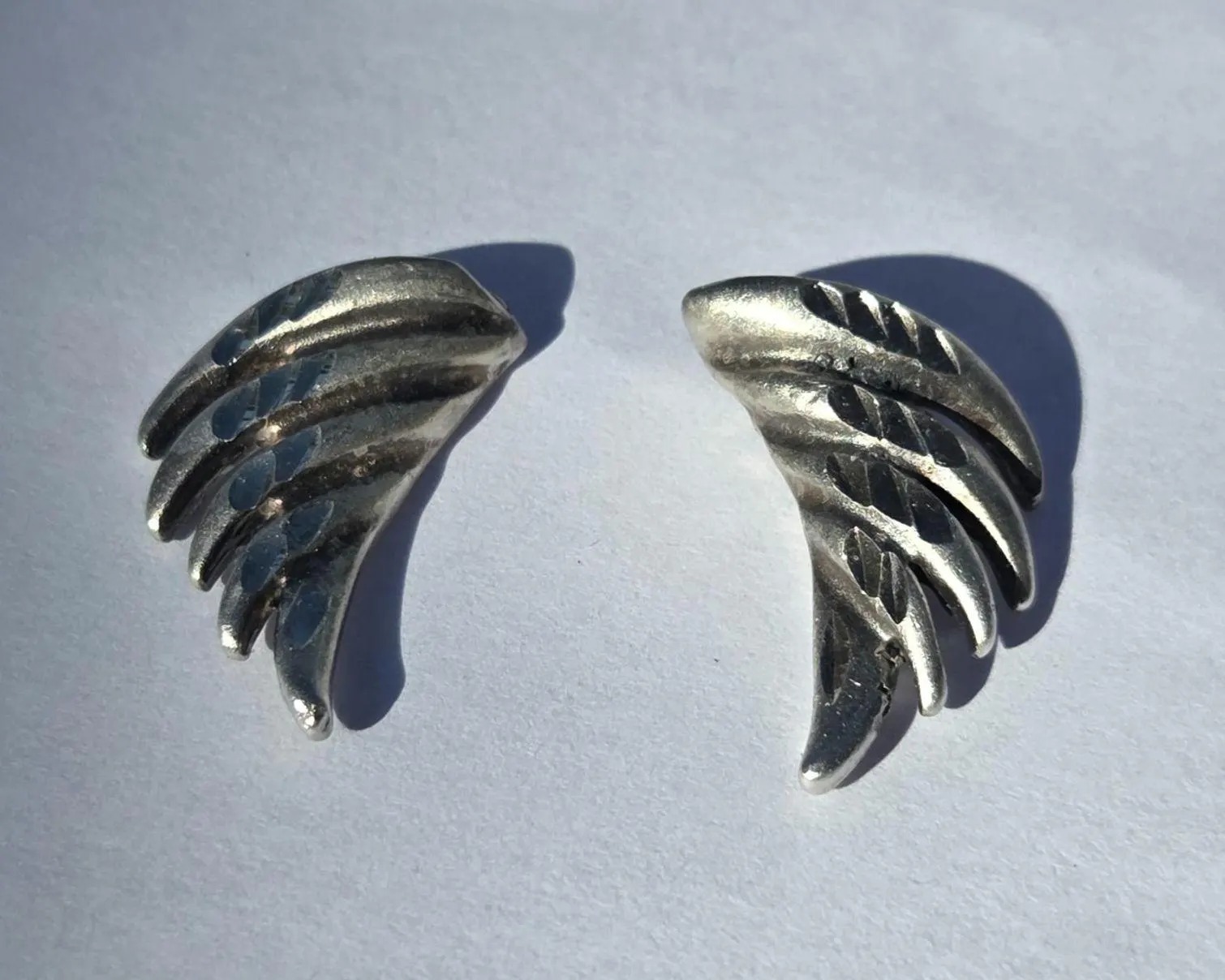 Sterling Silver Angel Wing Stud Earrings | Sculptural 925 Feather Wing Earrings | Timeless Modernist Silver Jewelry - image 3