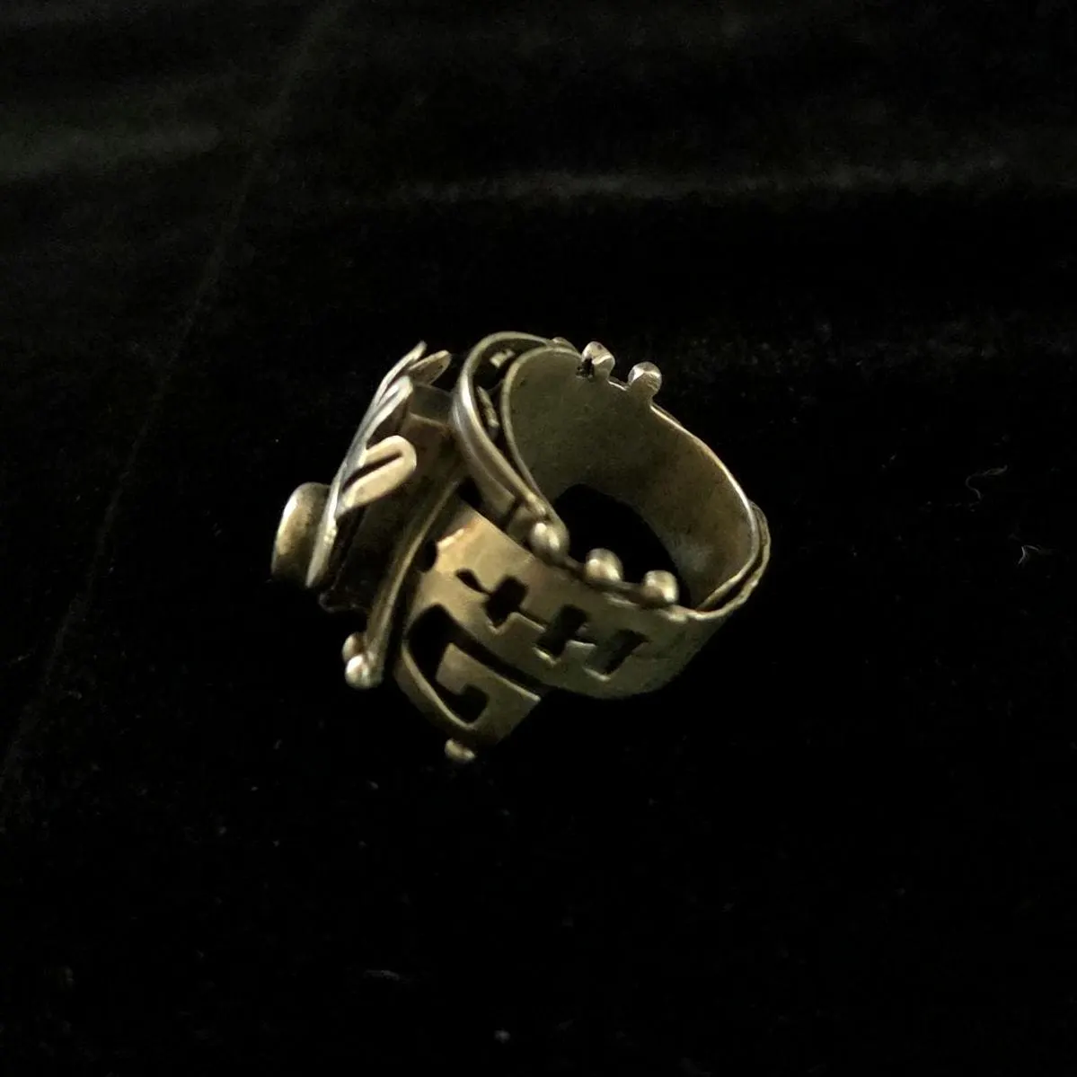 Vtg Mexico Sterling  Aztec Headdress Tribal Poison Mens Ring TAXCO Signed VOO - image 5