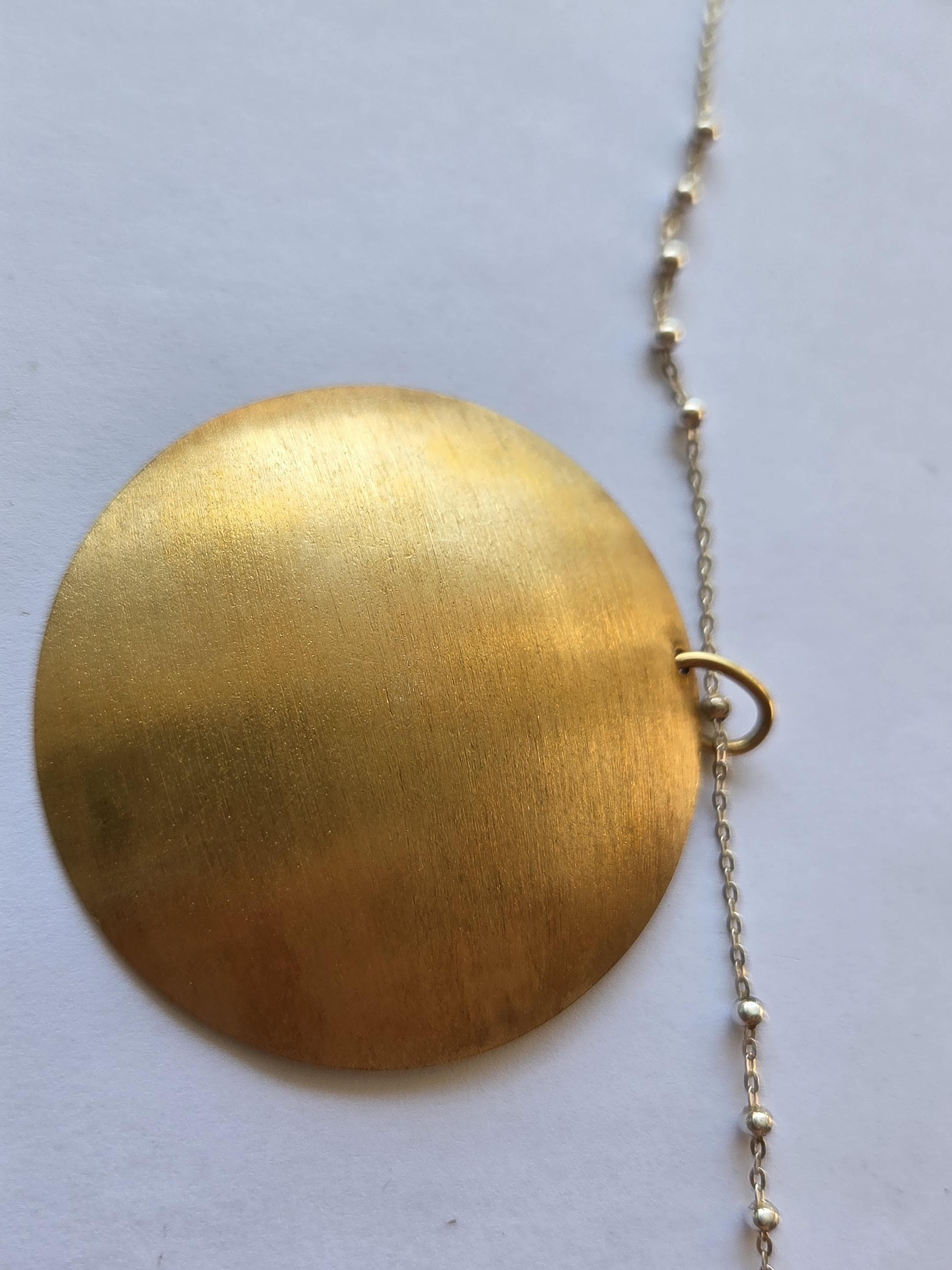 Brushed Gold Full Moon Disc Necklace, Sterling Silver Two-Tone Pendant, Italia Crea 925 Italy - image 3