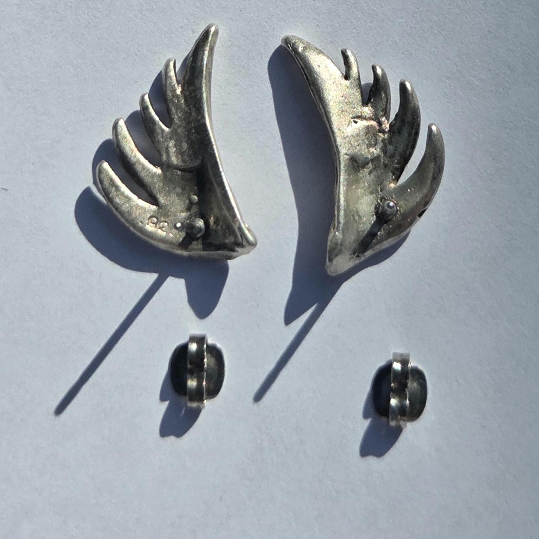 Sterling Silver Angel Wing Stud Earrings | Sculptural 925 Feather Wing Earrings | Timeless Modernist Silver Jewelry - image 4
