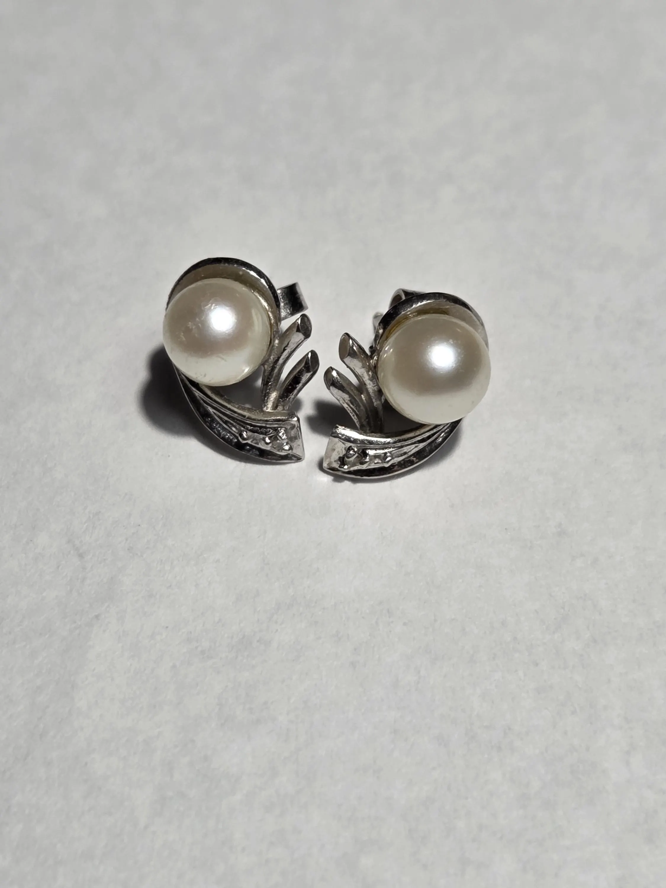 JMS Mid-Century 14kt White Gold Pearl And Diamond Earrings
