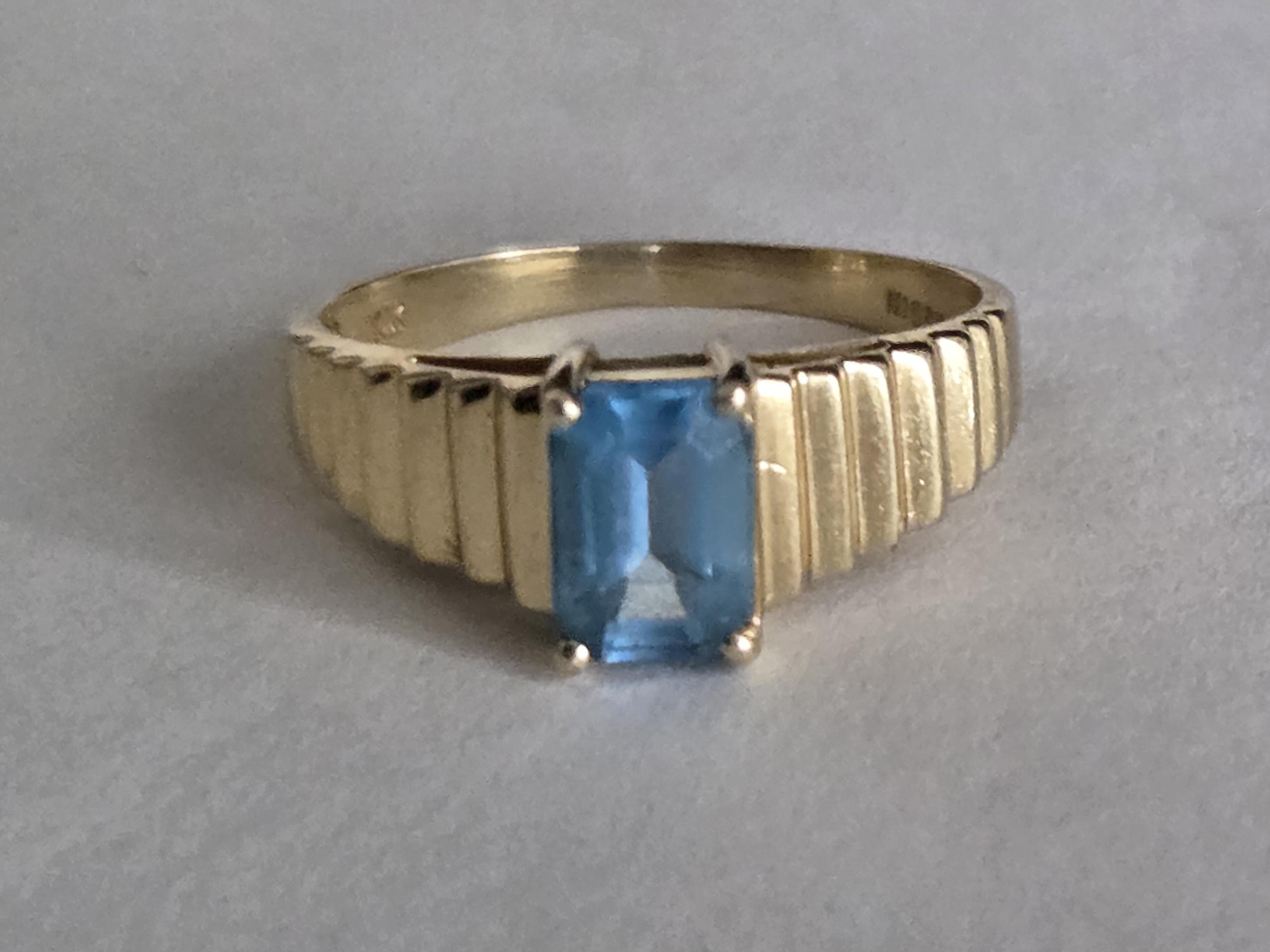 Vintage Nissko 14K Gold Blue Topaz Ring | Mid-Century Modern Design - image 3