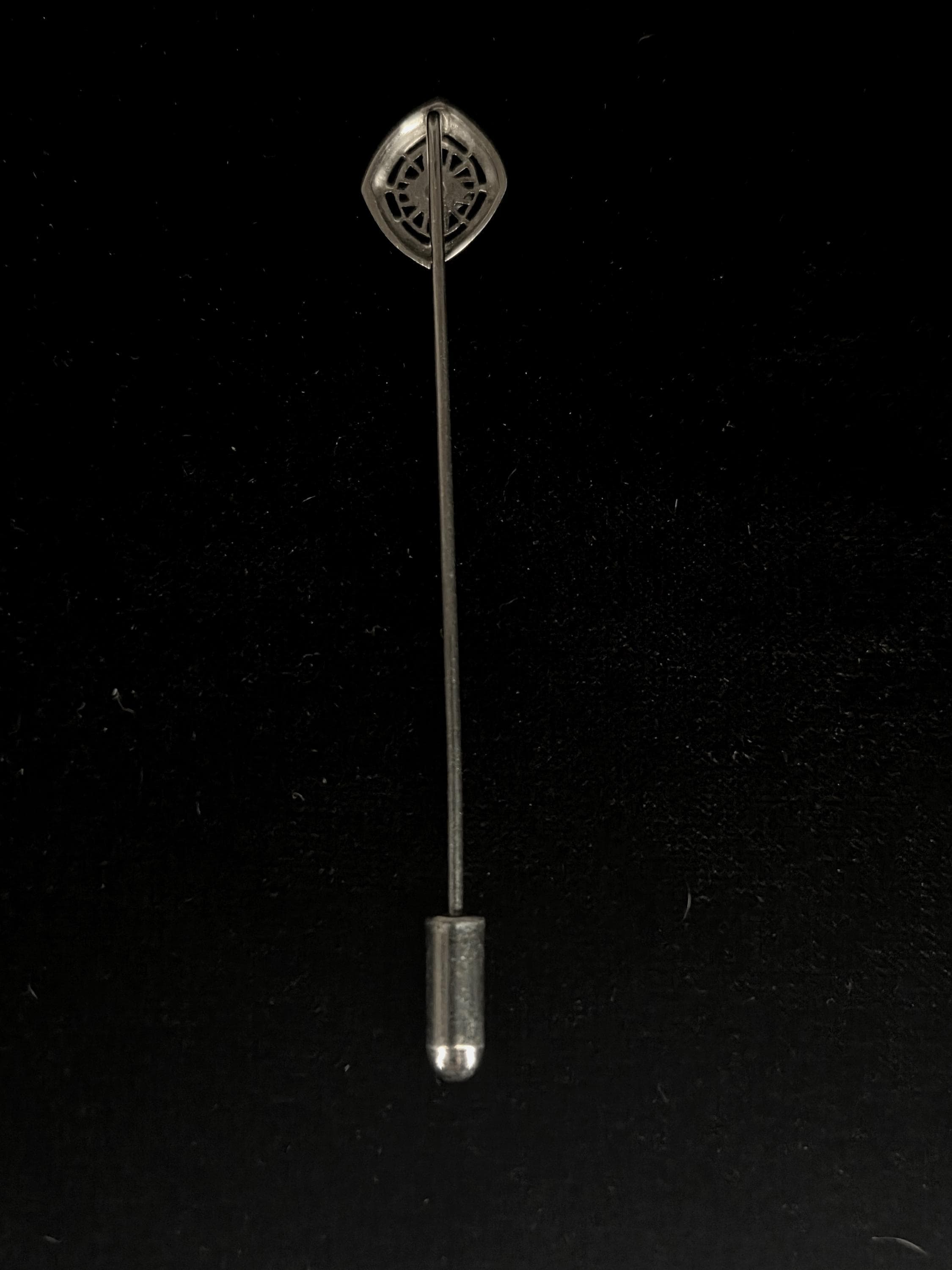 Antique Diamond Stick Pin, 14K White Gold Edwardian Lapel Tie Pin - image 3