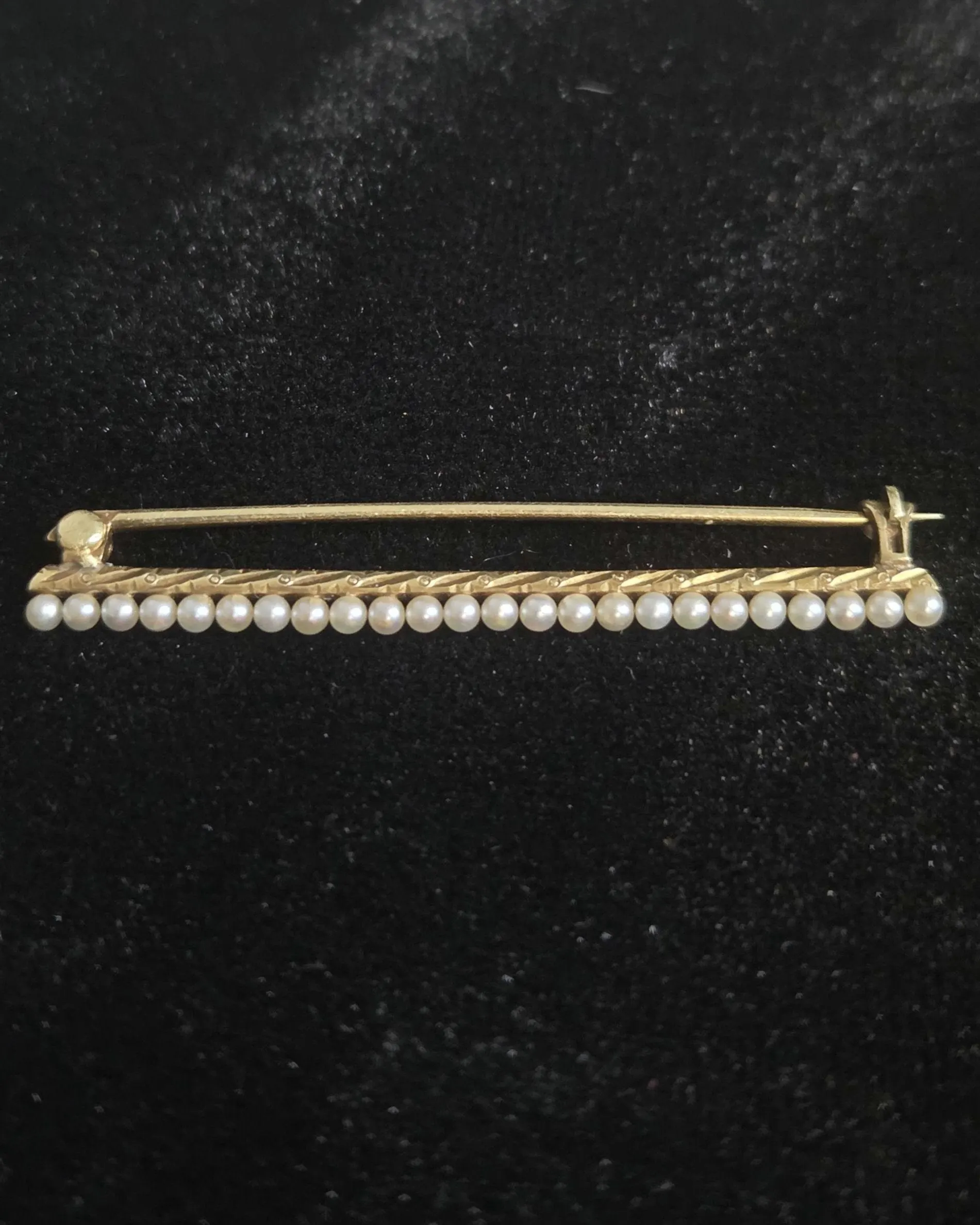 Edwardian 14K Gold Seed Pearl Brooch | Antique Bar Pin, c. 1905