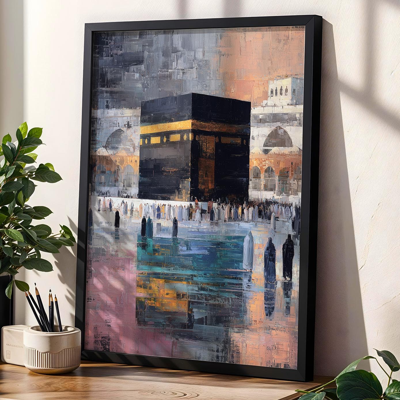Kaaba Islamic Wall Art Modern Abstract Painting of Sacred Mosque Artwork Muslim Home Decor Contemporary Digital Download for Ramadan
