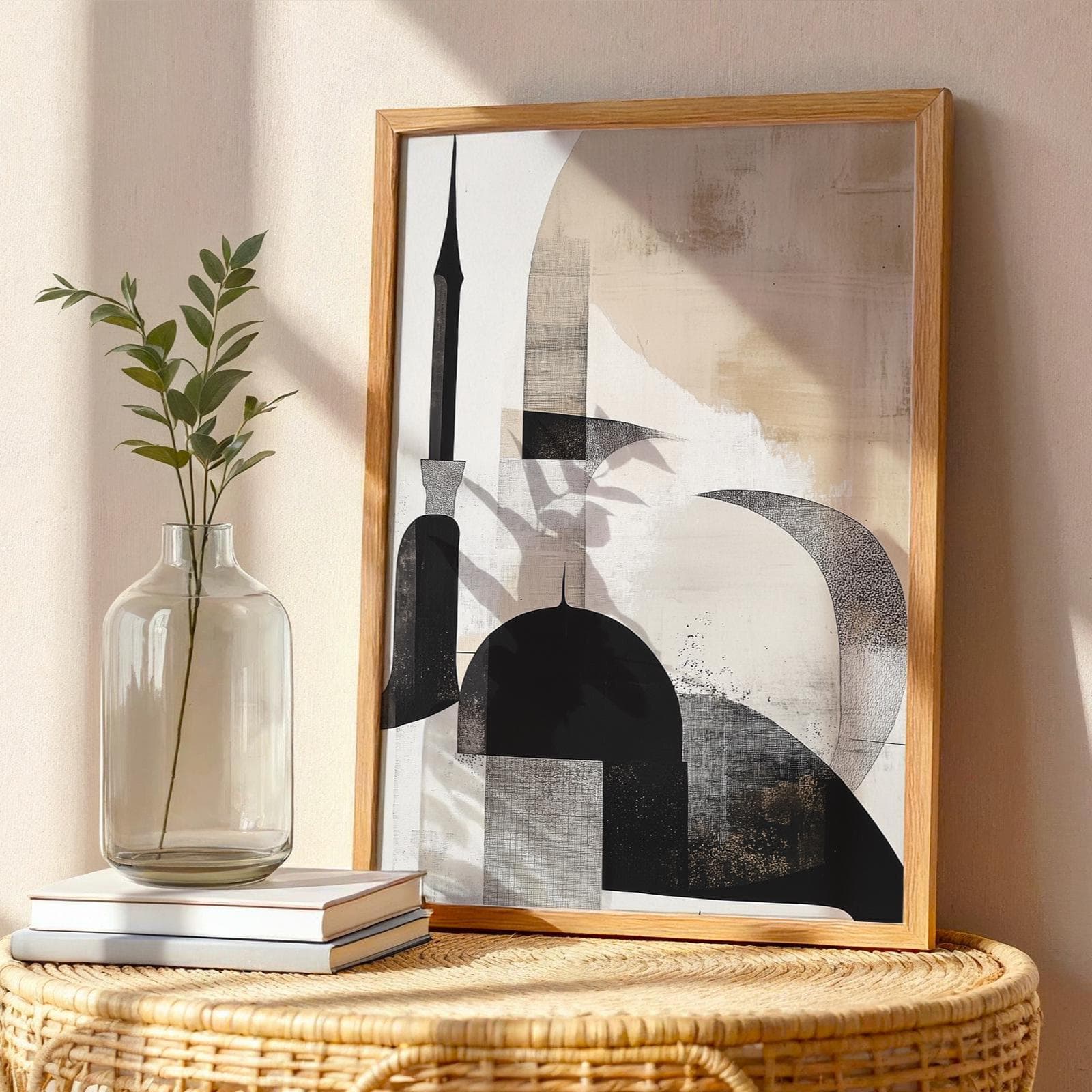 Abstract Mosque Art Print | Beige & Black Islamic Home Decor (Digital Download)