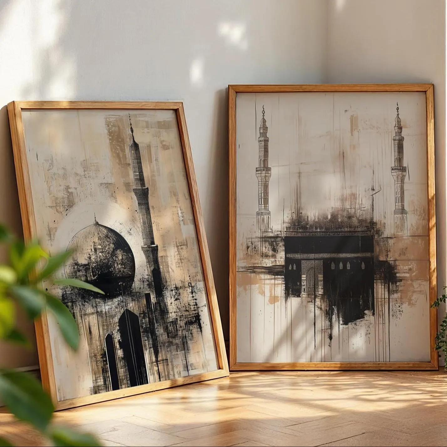 Ramadan Special Kaaba & Masjid Nabawi Abstract Wall Art Set Architecture Prints Modern Muslim Home Decor Islamic Wall Art Digital Download
