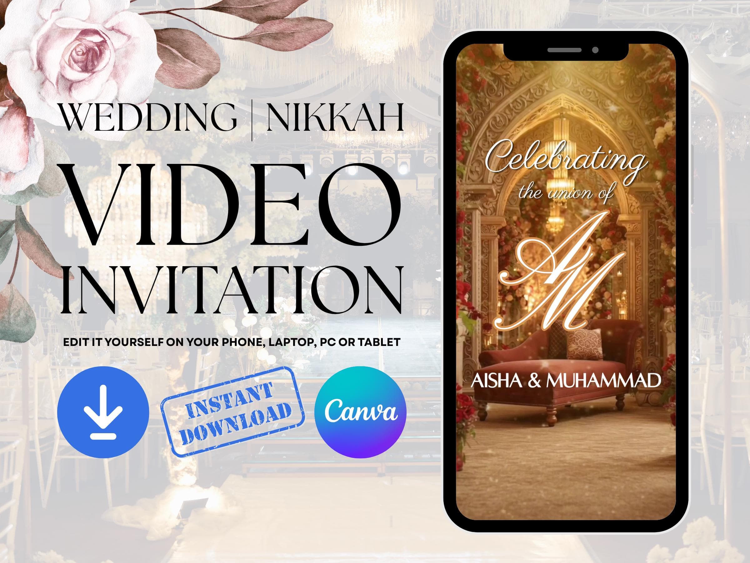 Editable Wedding Video Invitation: Nikkah, Walima, Video Wedding Invite Celebration DO IT YOURSELF Video MP4 (Digital Download)