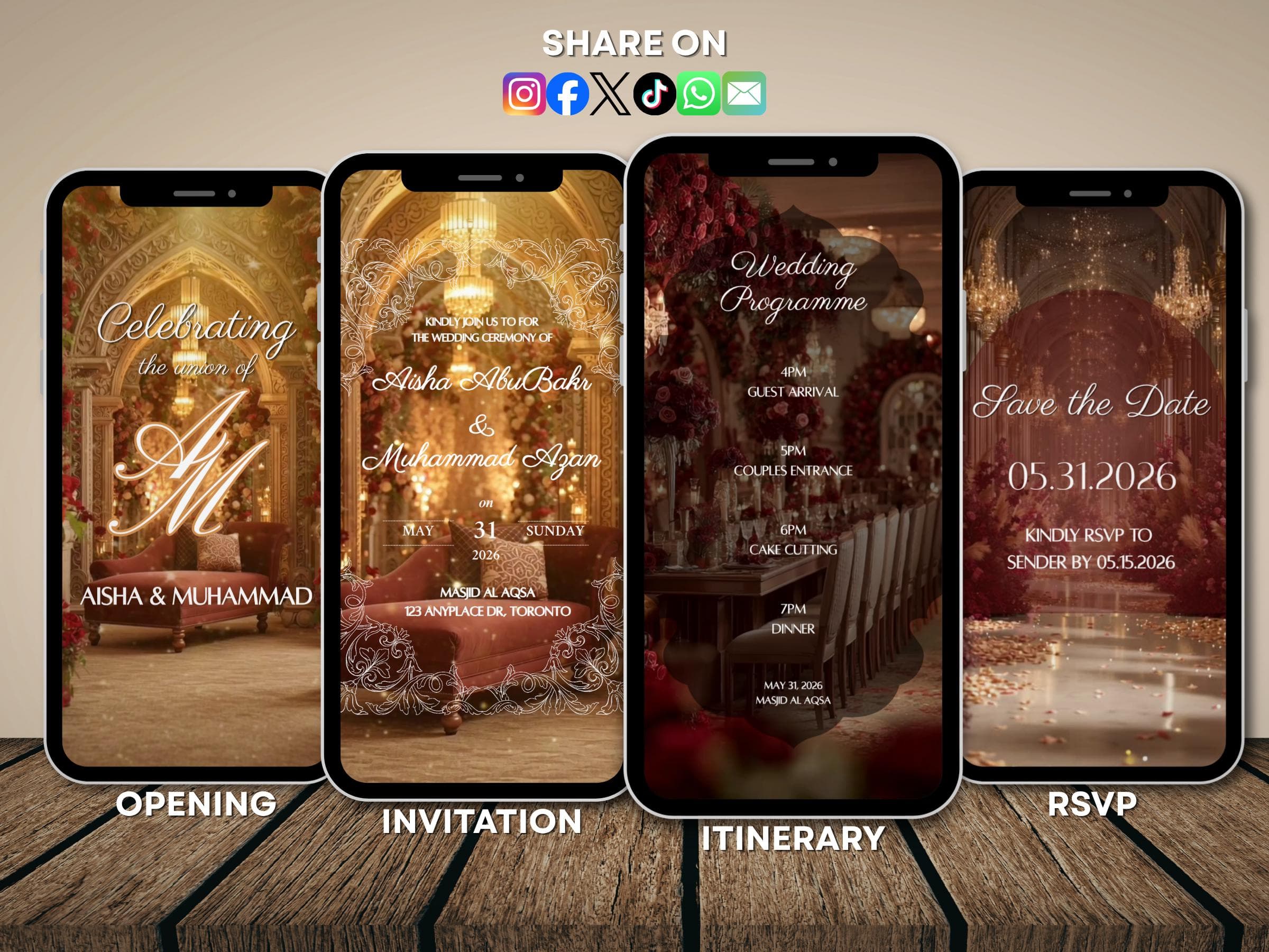 Editable Wedding Video Invitation: Nikkah, Walima, Video Wedding Invite Celebration DO IT YOURSELF Video MP4 (Digital Download) - image 2