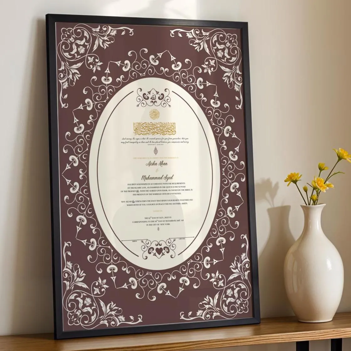 Oval Nikkah Certificate for Islamic Wedding Document Nikah Nama Canva Template (Digital Download) A3