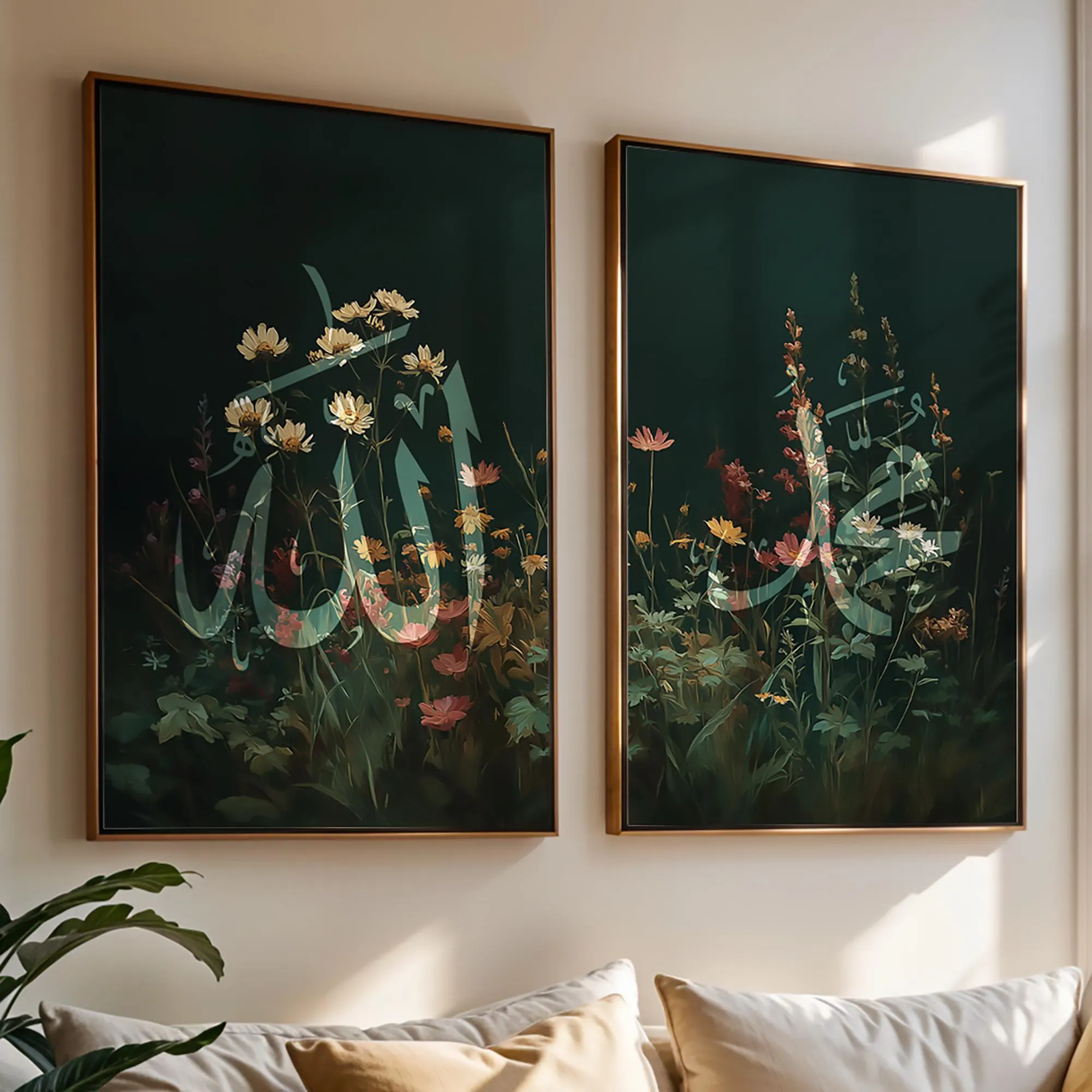 Allah & Muhammad Wildflower Islamic Wall Art Set of 2 Home Decor (Digital Download) - image 2