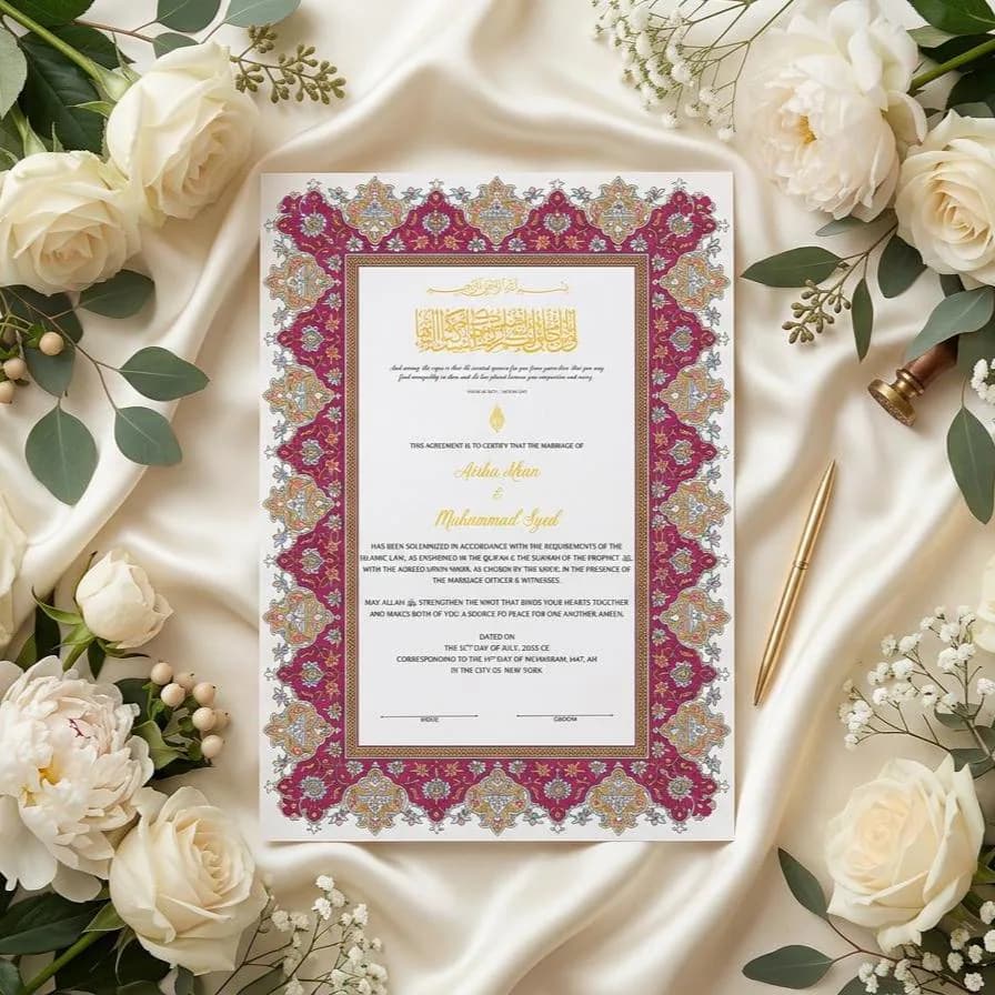 Personalized Floral Nikkah Certificate Islamic Wedding Document Muslim Marriage Contract (Digital Download)