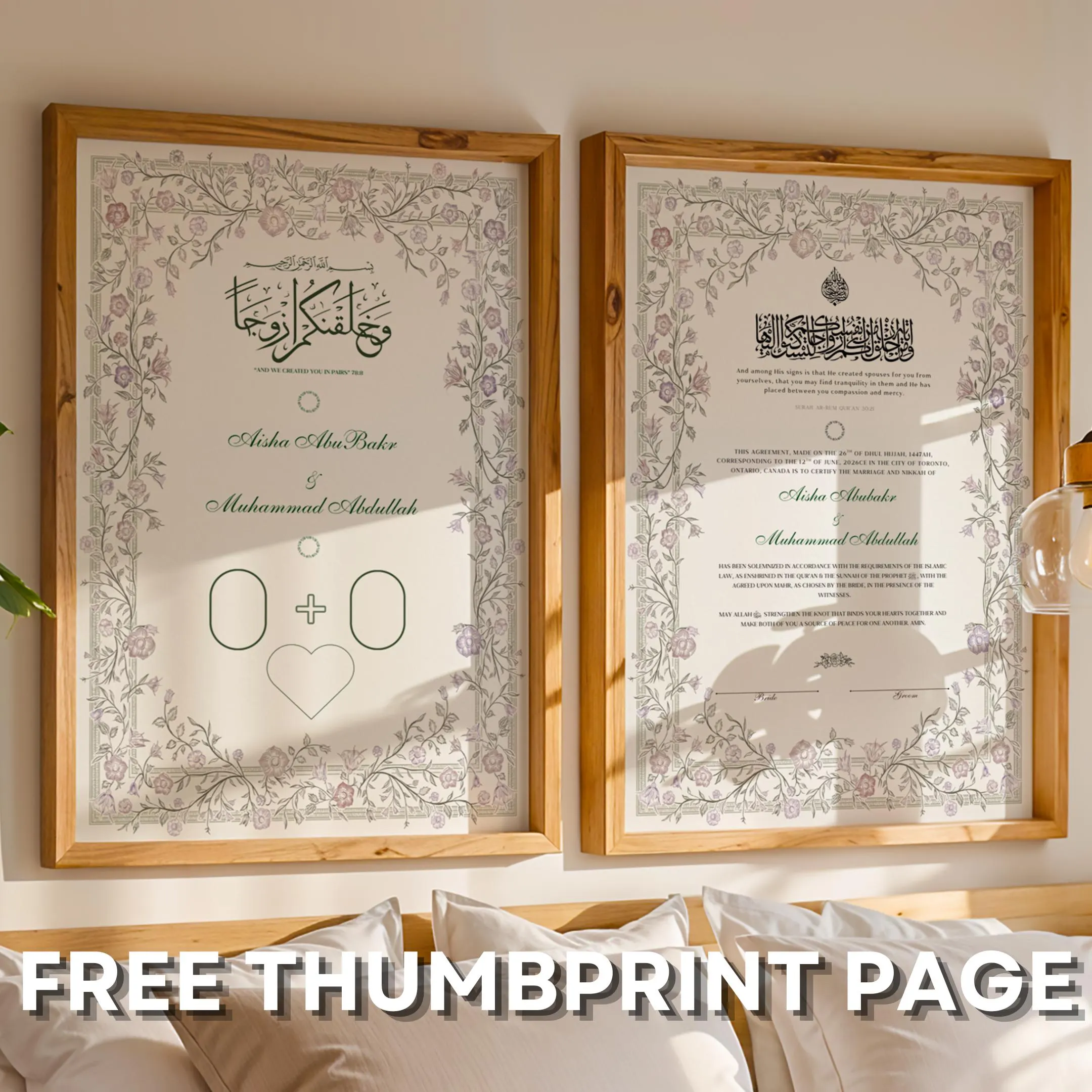 Floral Nikkah Certificate Template | Islamic Marriage Certificate | Editable Canva Nikkah Certificate | Floral Muslim Wedding Certificate A3