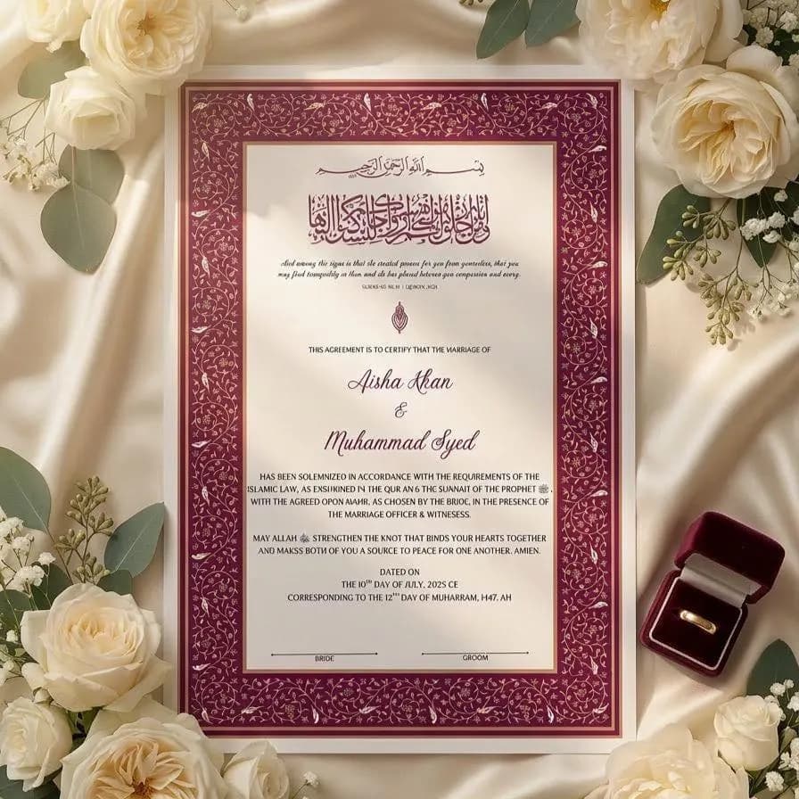 Dove Themed Nikkah Certificate Islamic Wedding Contract for Muslims Nikah Nama (digital download)
