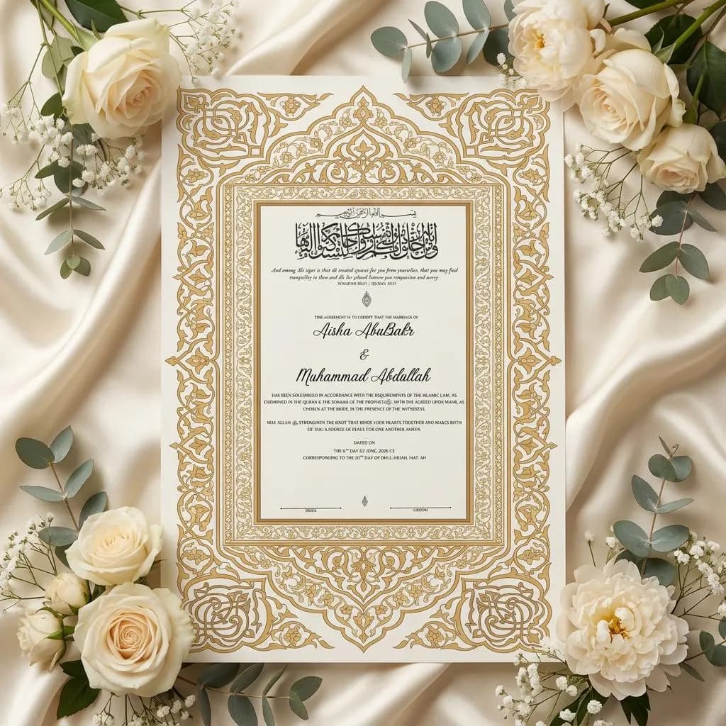 Islamic Nikkah Certificate DIY Canva Template Nikah Nama Editable Nikkah Contract (Digital Download)