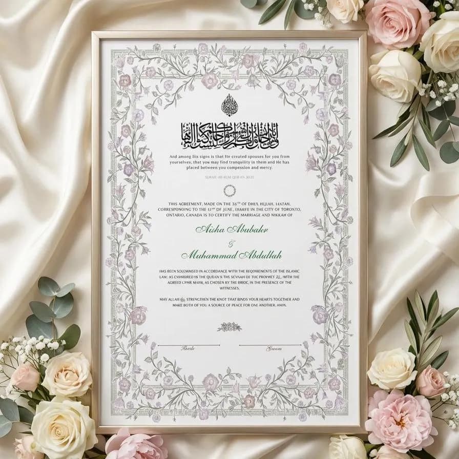 Floral Nikkah Certificate Template | Islamic Marriage Certificate | Editable Canva Nikkah Certificate | Floral Muslim Wedding Certificate A3 - image 3