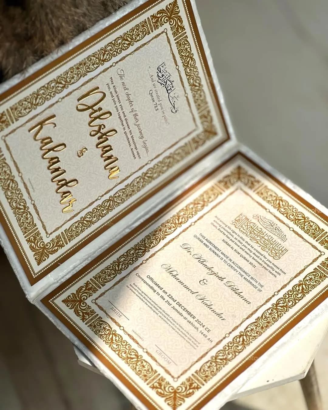 Luxury Nikkah Certificate with Velvet Box | Custom Islamic Wedding Gift | Personalized Nikkah Booklet - image 5