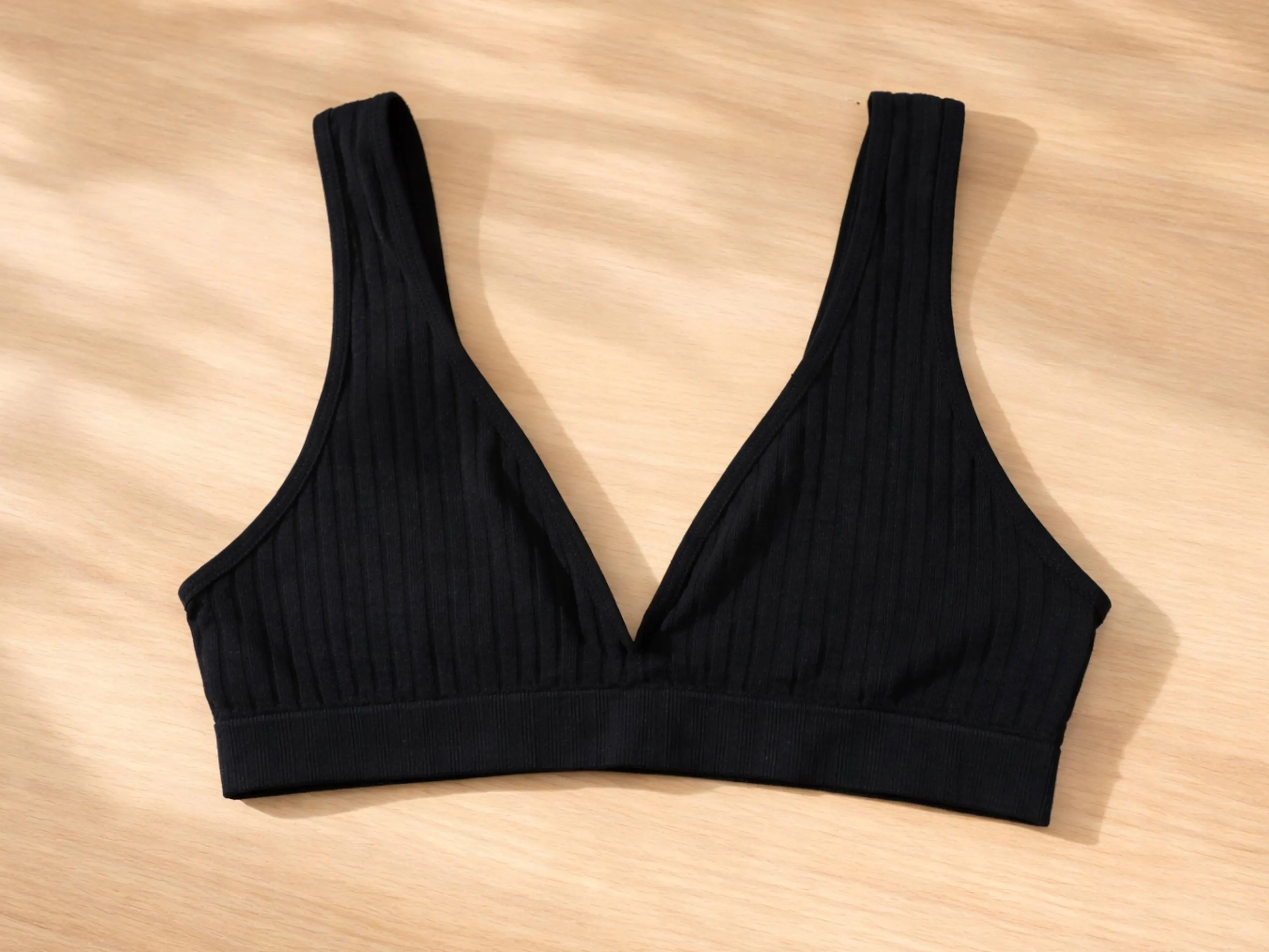 Women's Ribbed V-Neck Seamless Bra | Soft Stretch Knit Lounge Sleepwear - image 5