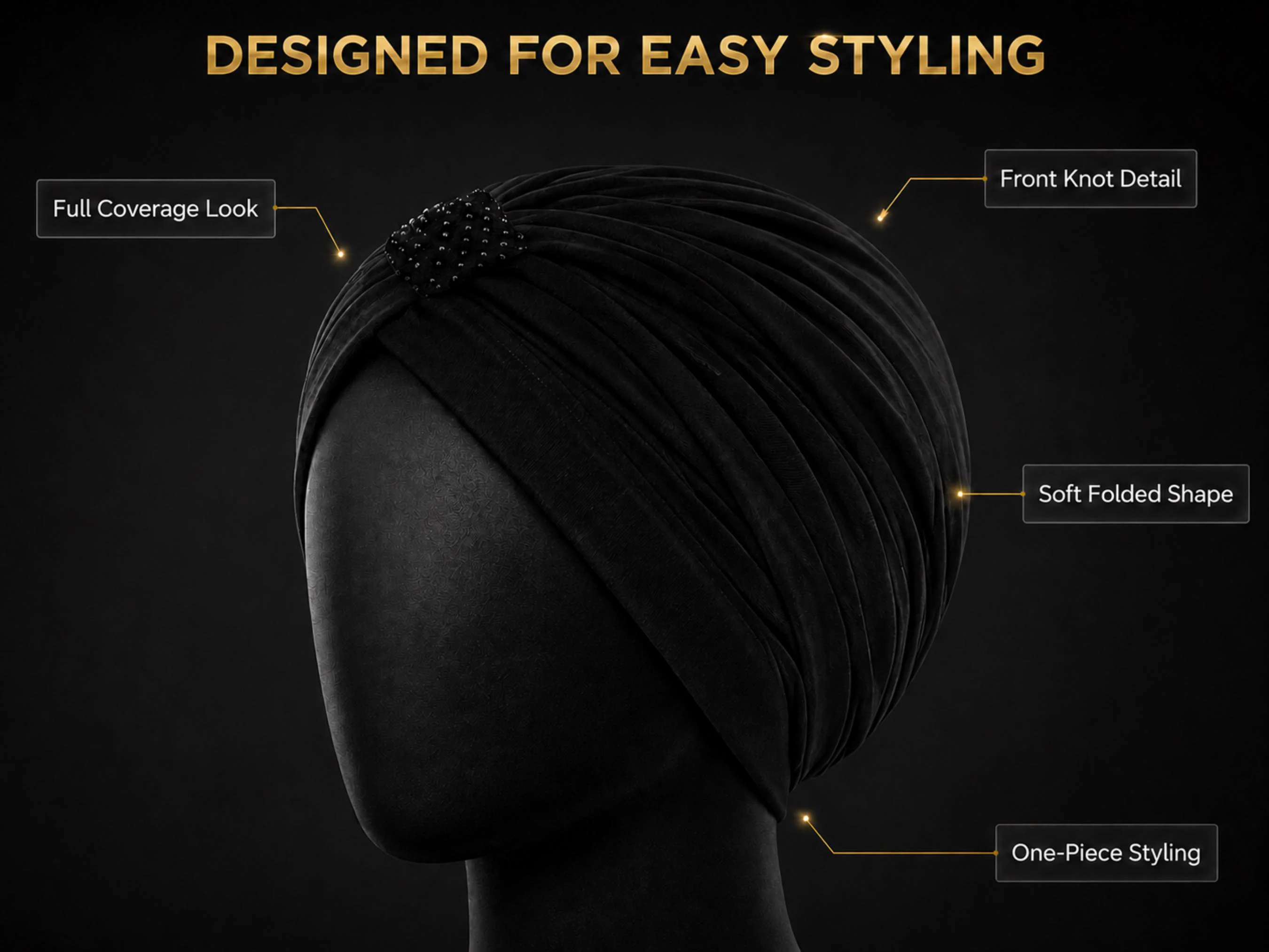Black Turban Headwrap, Embellished Hair Cover, Modest Women Cap, Elegant Knot Wrap, Chic Daily Headwear - image 5