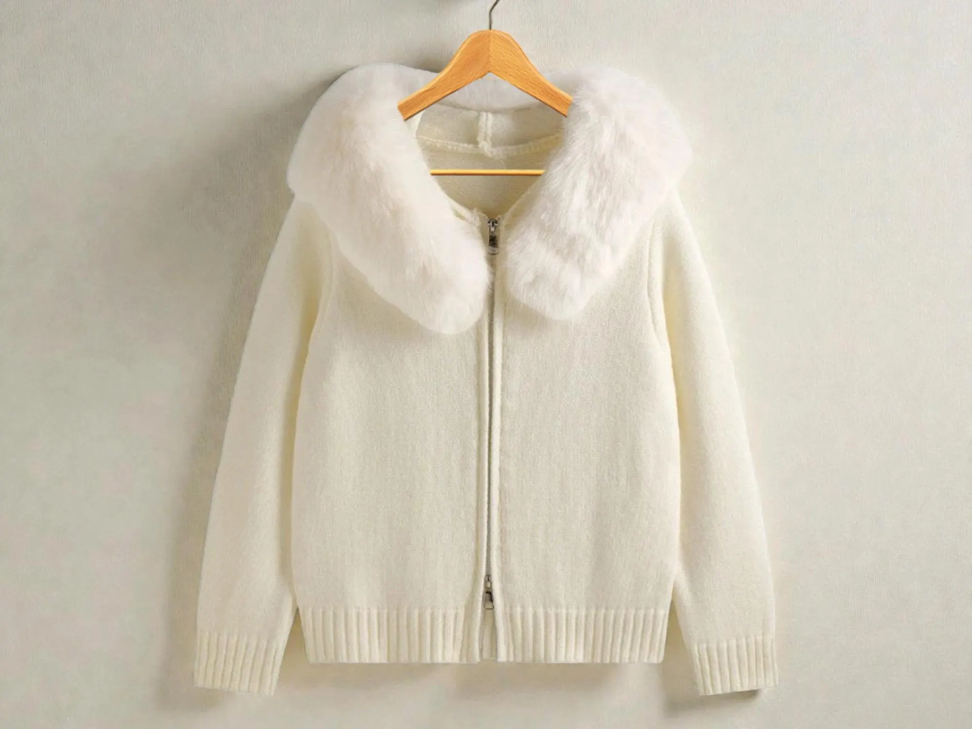 Plush Hood Trim Knit Zip Hoodie | Women's Cardigan Sweater - image 3