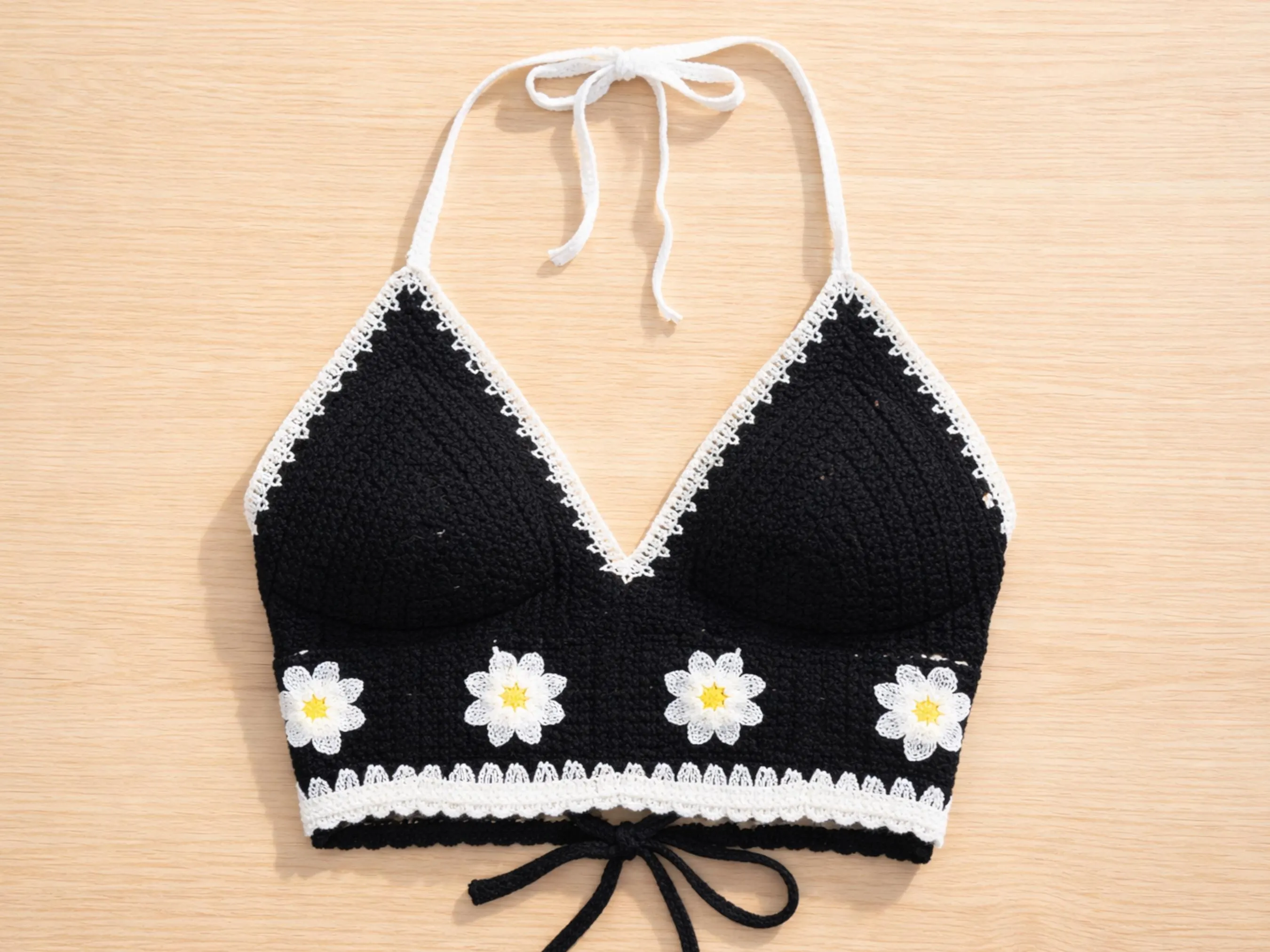 Floral Crochet Halter Top | Daisy Knit Bralette, Backless Summer Beachwear - image 4