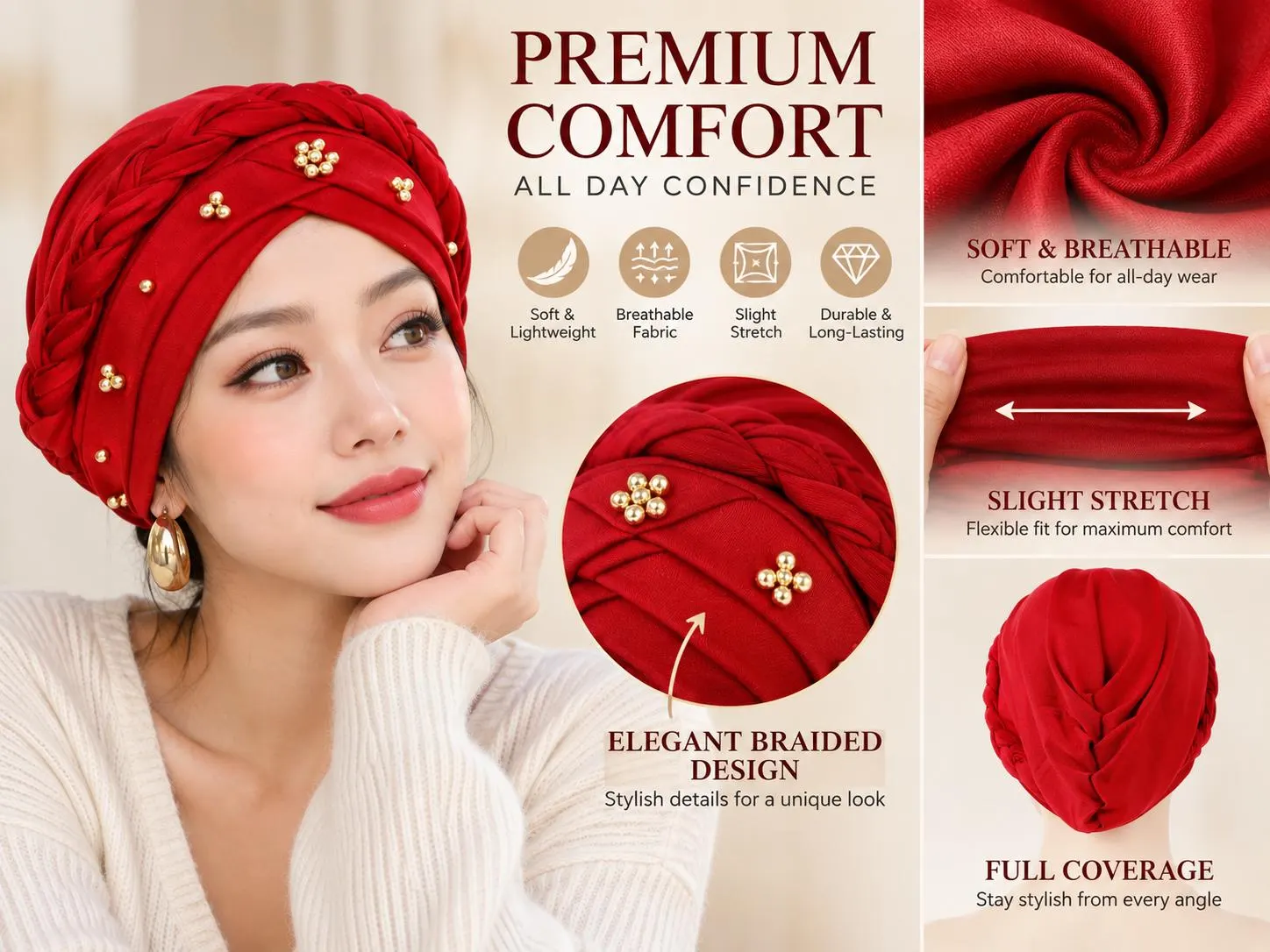 Women's Pre Tied Turban Cap, Twisted Sequin Head Wrap, Elegant Stretch Hijab Hat - image 3