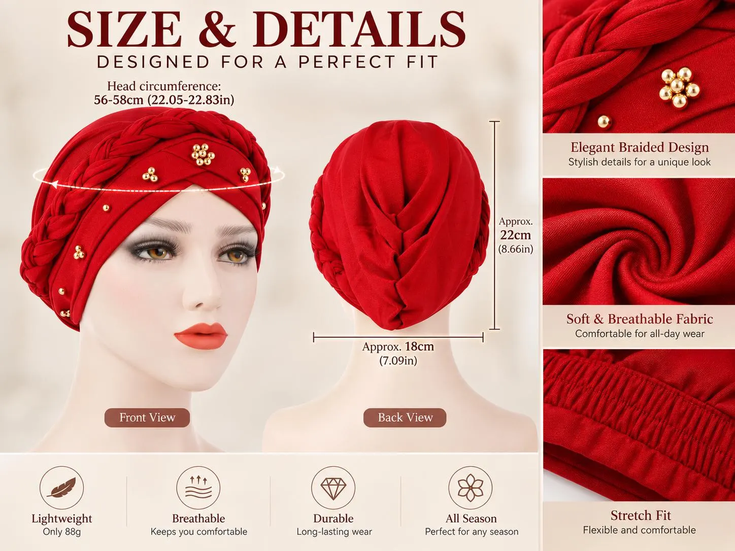 Women's Pre Tied Turban Cap, Twisted Sequin Head Wrap, Elegant Stretch Hijab Hat - image 5