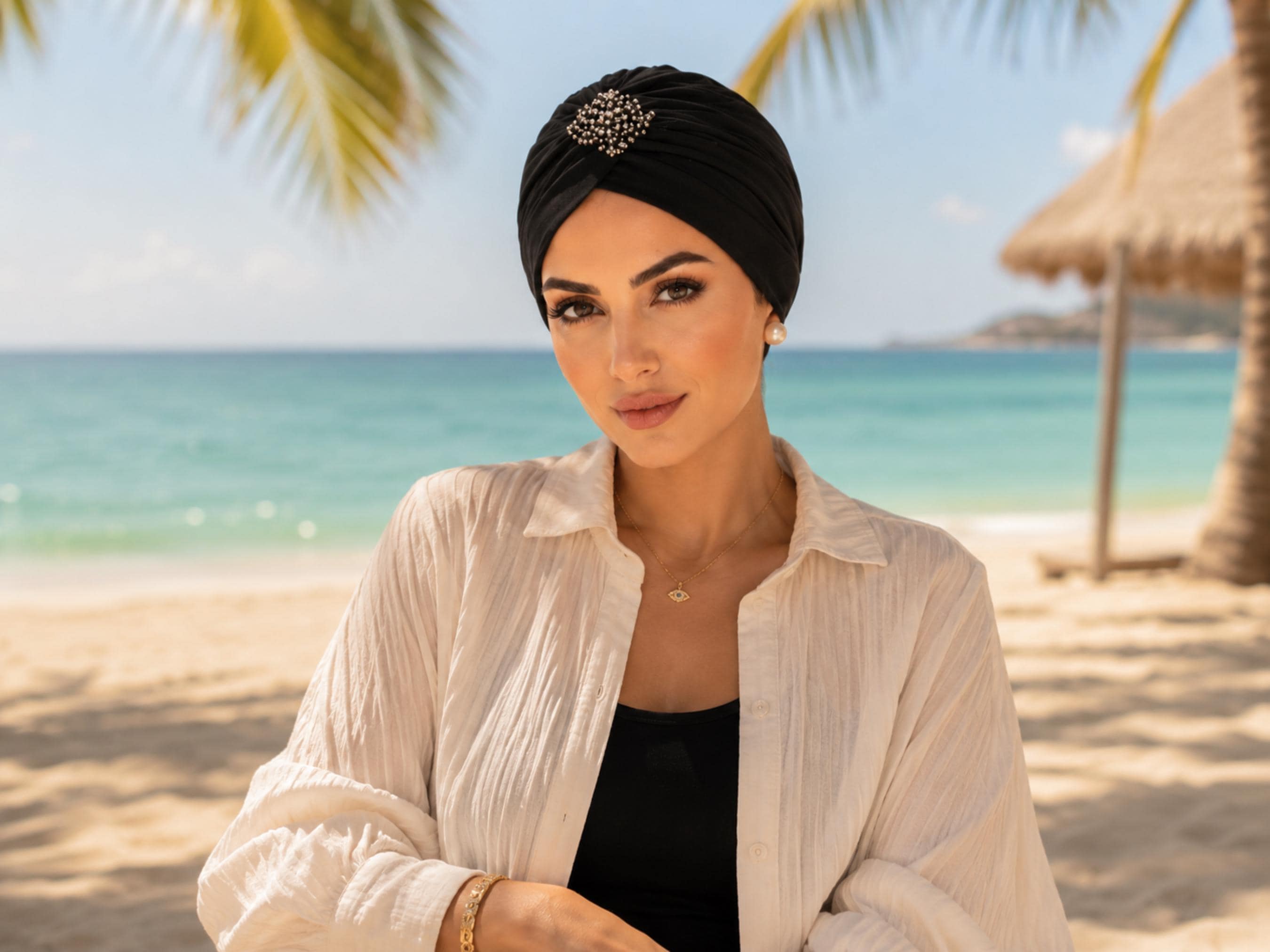 Black Turban Headwrap, Embellished Hair Cover, Modest Women Cap, Elegant Knot Wrap, Chic Daily Headwear - image 3