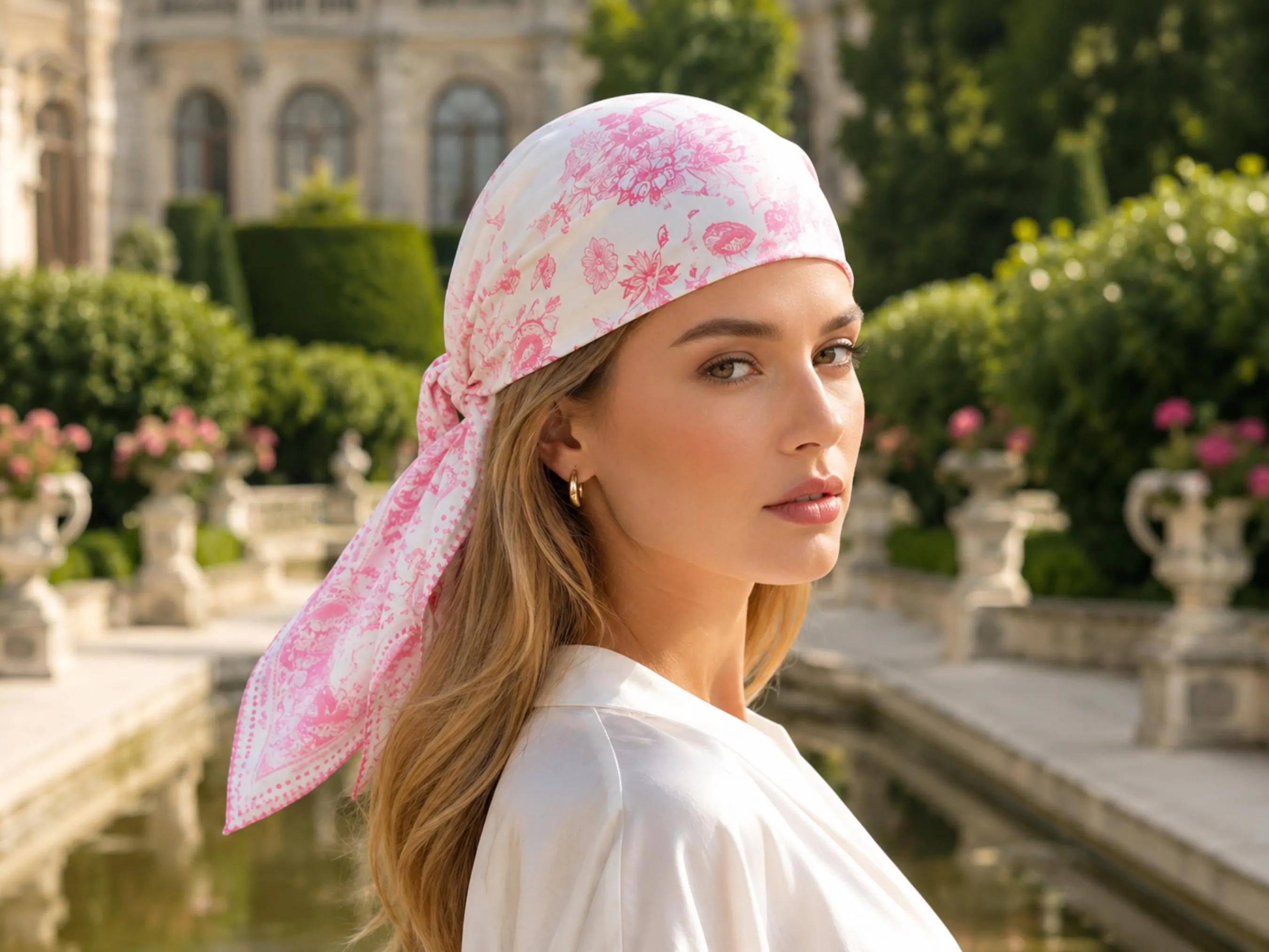 Floral Head Scarf, Women's Hair Wrap, Satin Feel Scarf, Square Fashion Scarf, Boho Hair Accessory, Chic Head Cover - image 3
