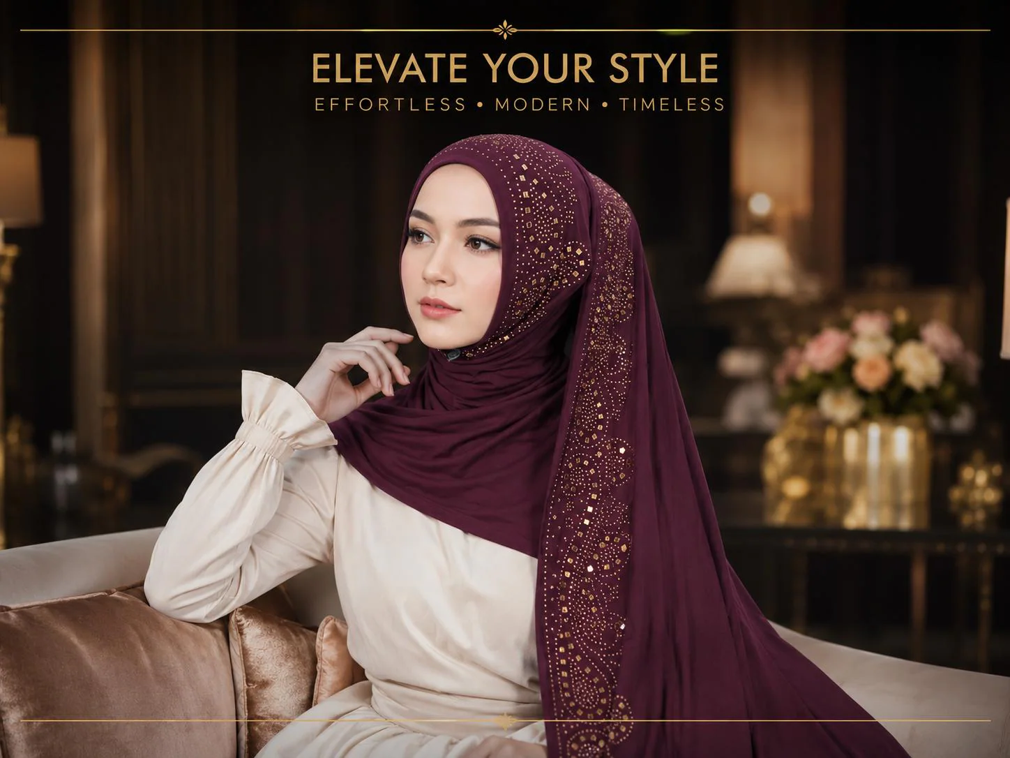 Soft Jersey Stone Hijab | Sparkle Headscarf | Stretch Muslim Scarf Wrap