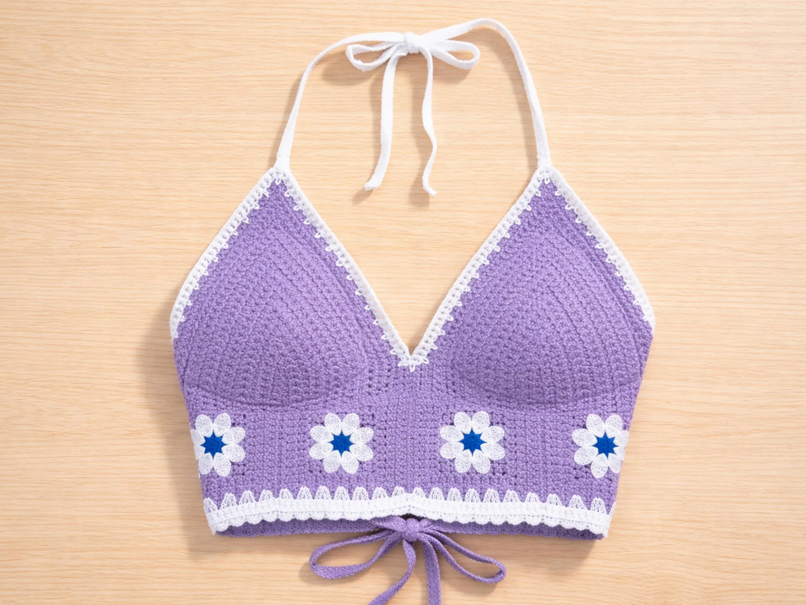 Floral Crochet Halter Top | Daisy Knit Bralette, Backless Summer Beachwear - image 5