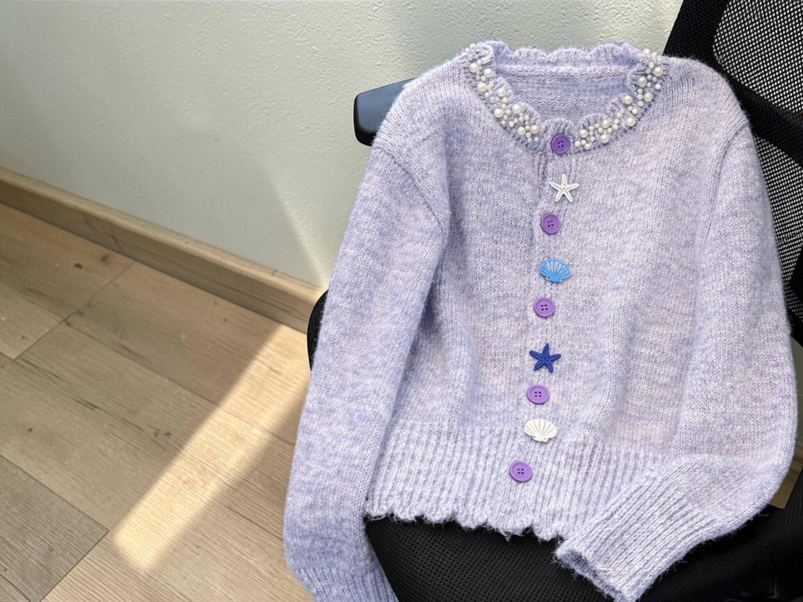 Pearl Collar Knit Cardigan | Starfish Seashell Charm Sweater - image 5