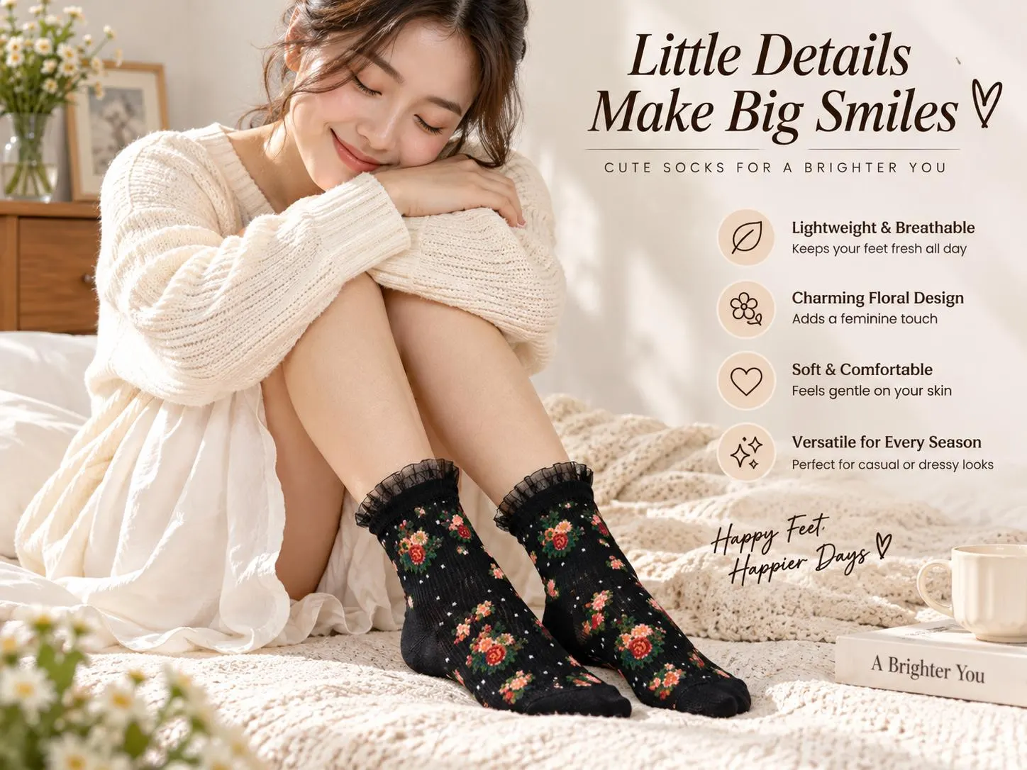 Floral Embroidered Sheer Ankle Socks Lace Ruffle Cuff Lightweight Knit Casual Footwear Spring Summer - image 4