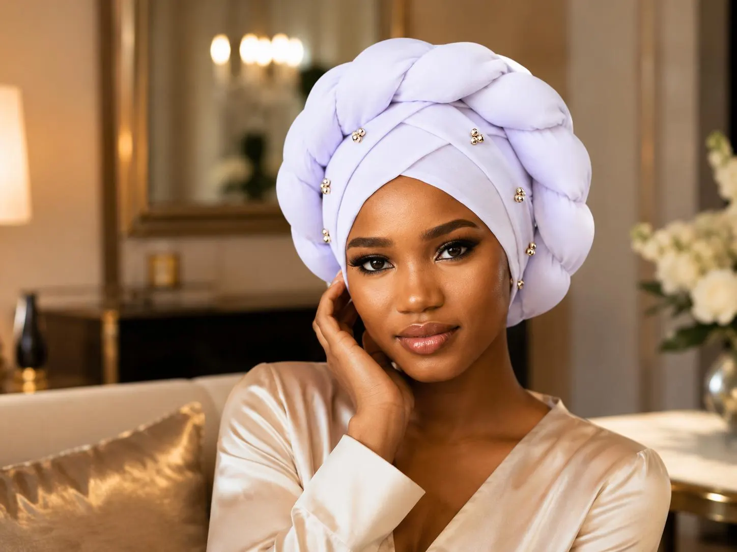 Women’s Braided Turban Headwear | Beaded Bonnet Cap | Soft Hair Cover Accessory - image 3