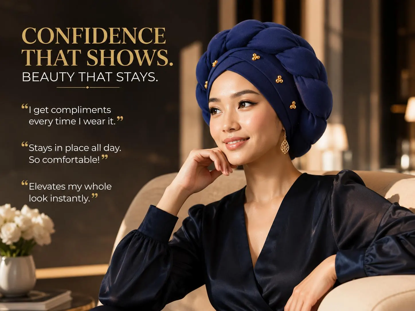 Women’s Braided Turban Headwear | Beaded Bonnet Cap | Soft Hair Cover Accessory - image 5