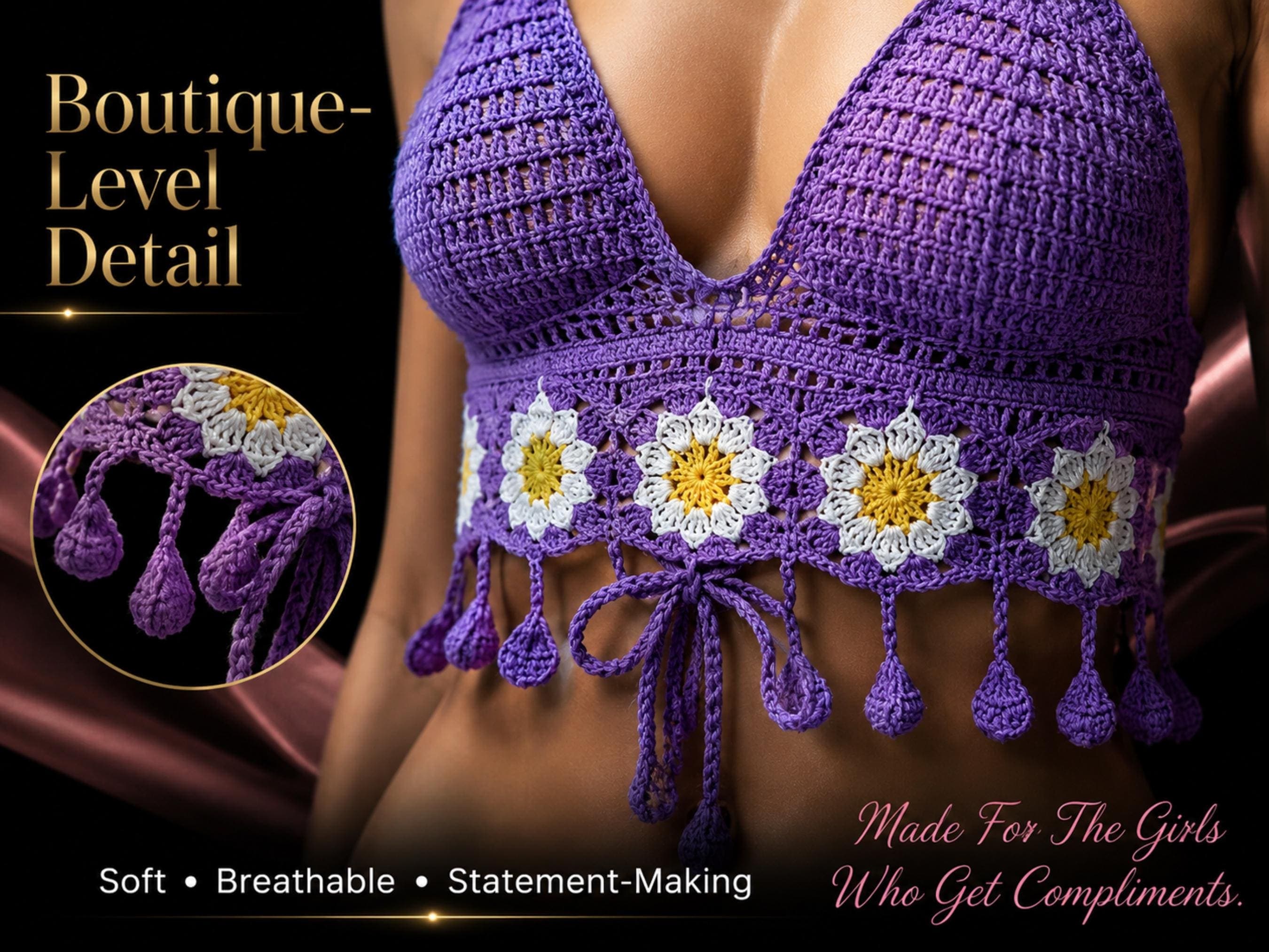 Crochet Halter Top | Daisy Crop Top | Y2K Coquette Outfit | Boho Knit Bralette | Festival & Beach Summer Top - image 5