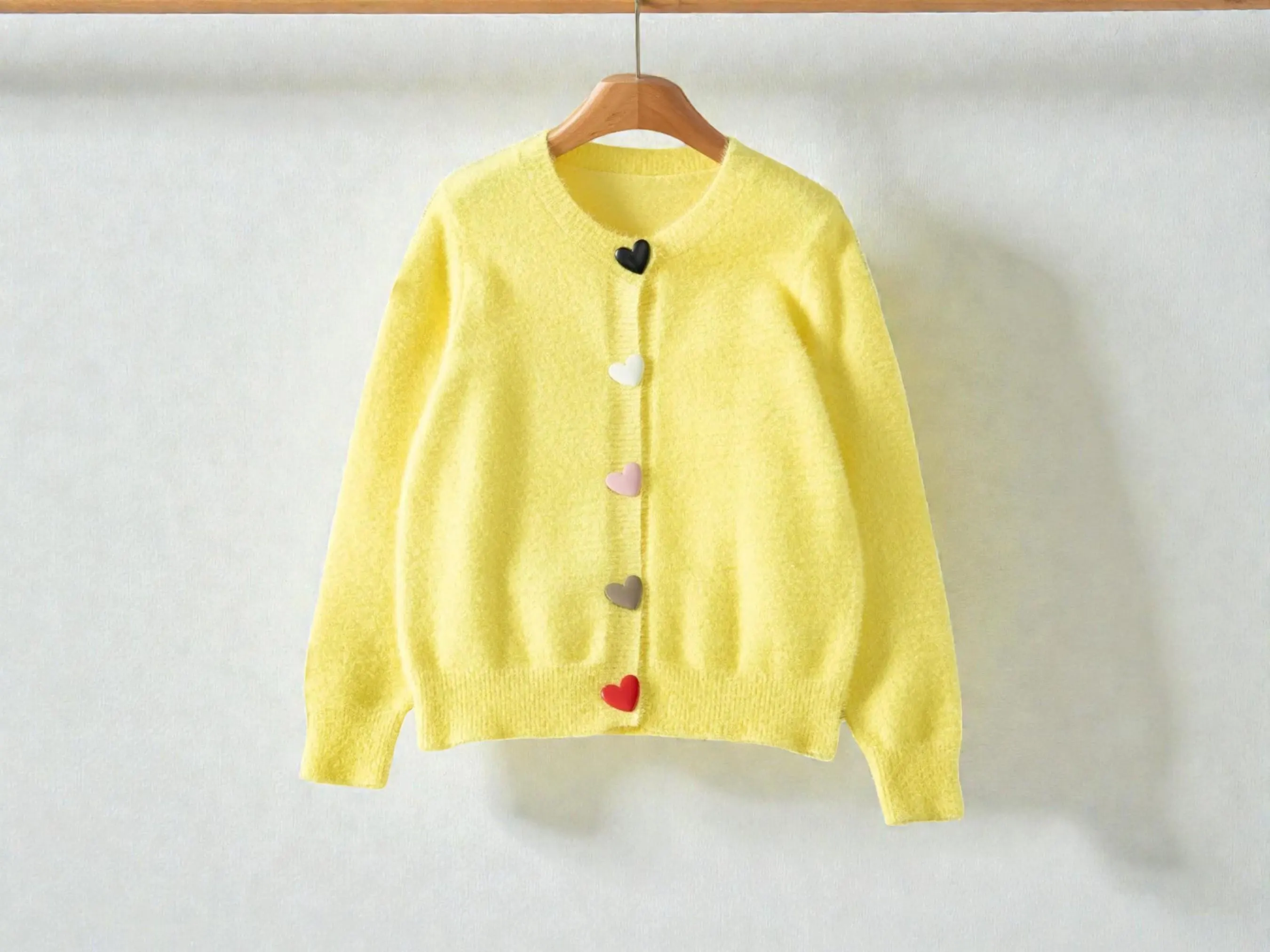Yellow Heart Button Cardigan | Women’s Fluffy Knit Sweater | Round Neck Long Sleeve | Soft Fuzzy Layering Top | Sweet Preppy Winter Look - image 5