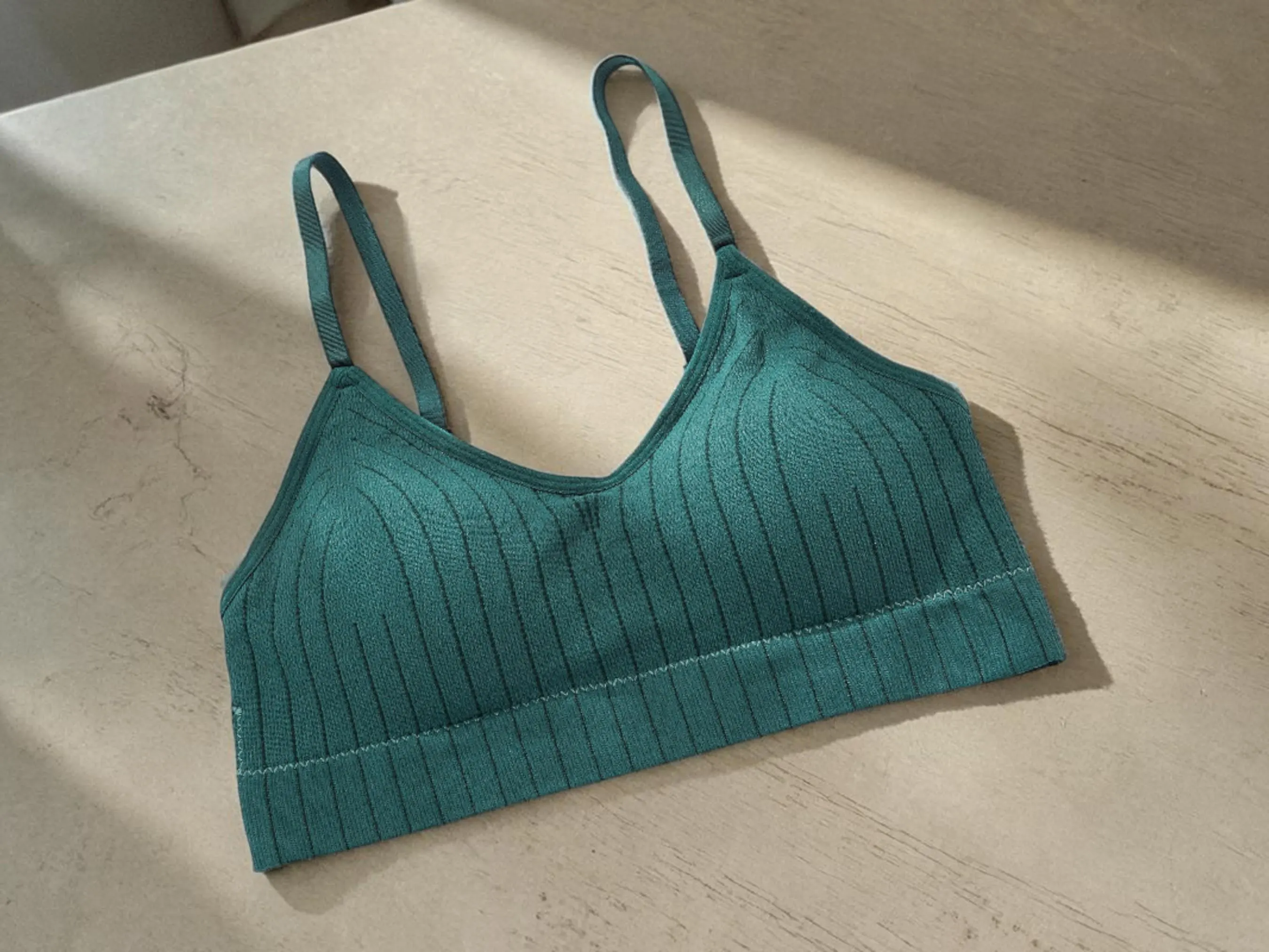 Seamless Ribbed Bra Top | Soft Stretch Knit, Adjustable Strap Support - image 3