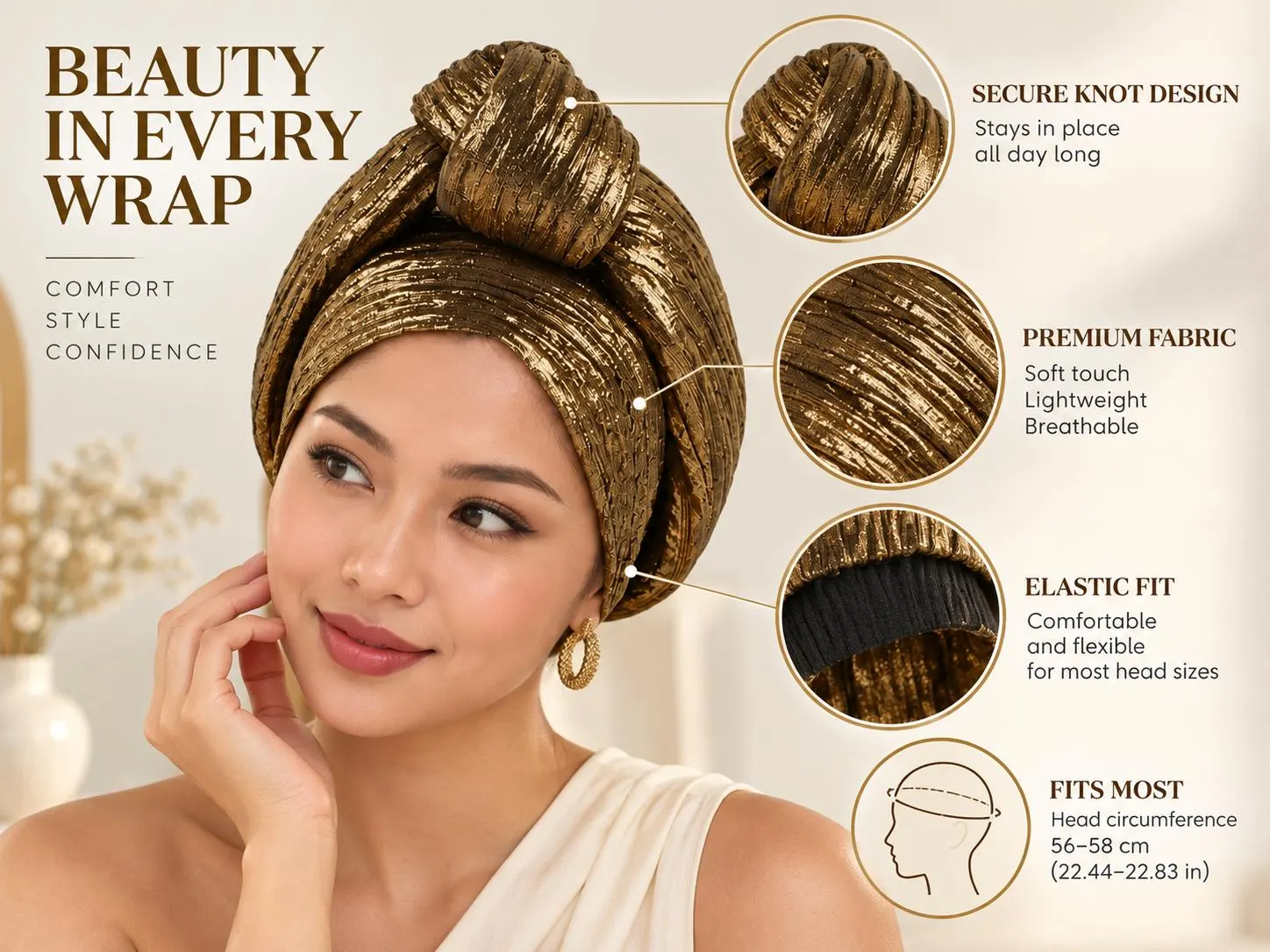 Womens Stretch Beanie Turban Cap Hair Wrap Soft Lined Headwear Comfortable Everyday Sleep Cover - image 3