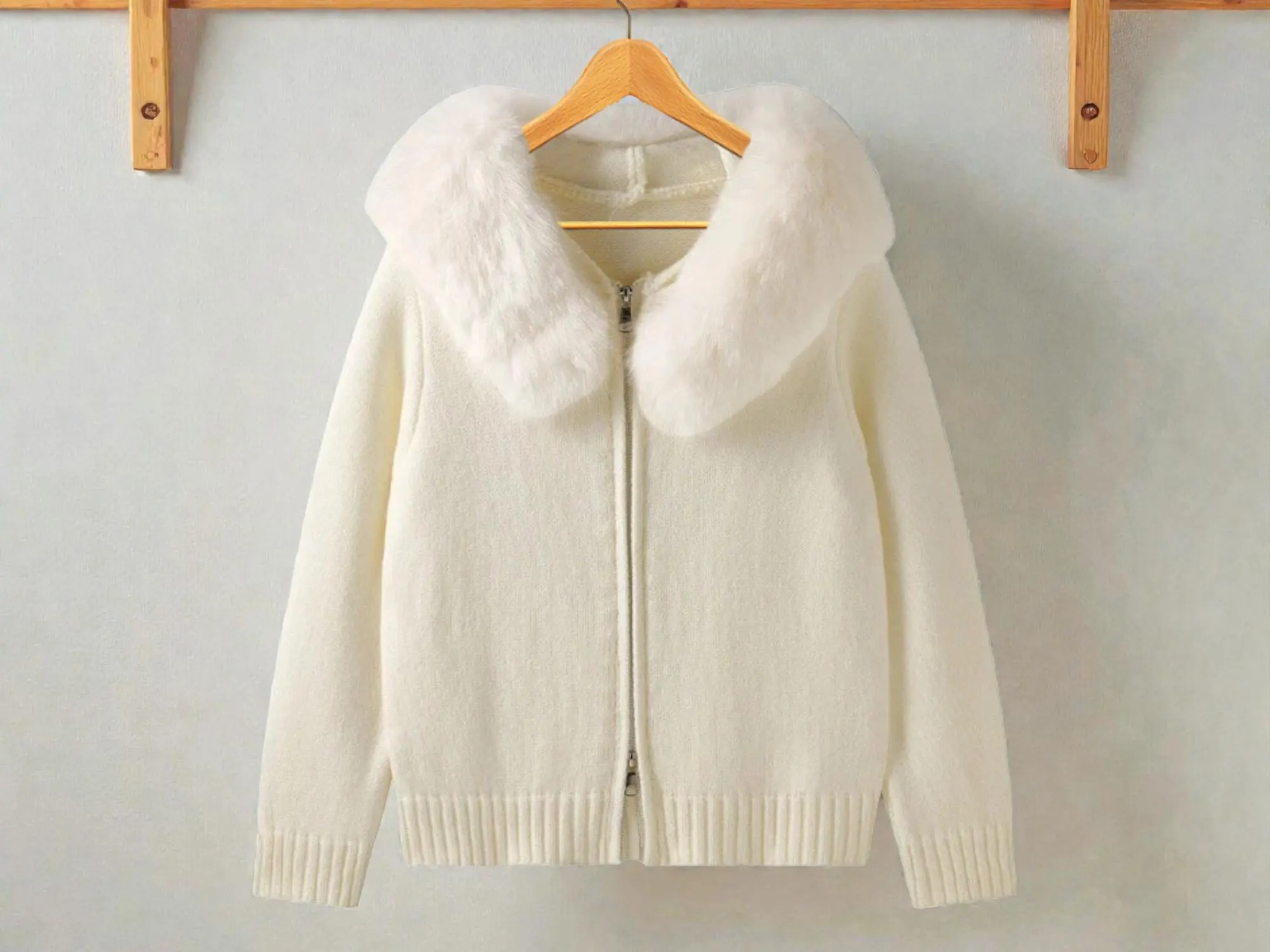 Plush Hood Trim Knit Zip Hoodie | Women's Cardigan Sweater - image 4