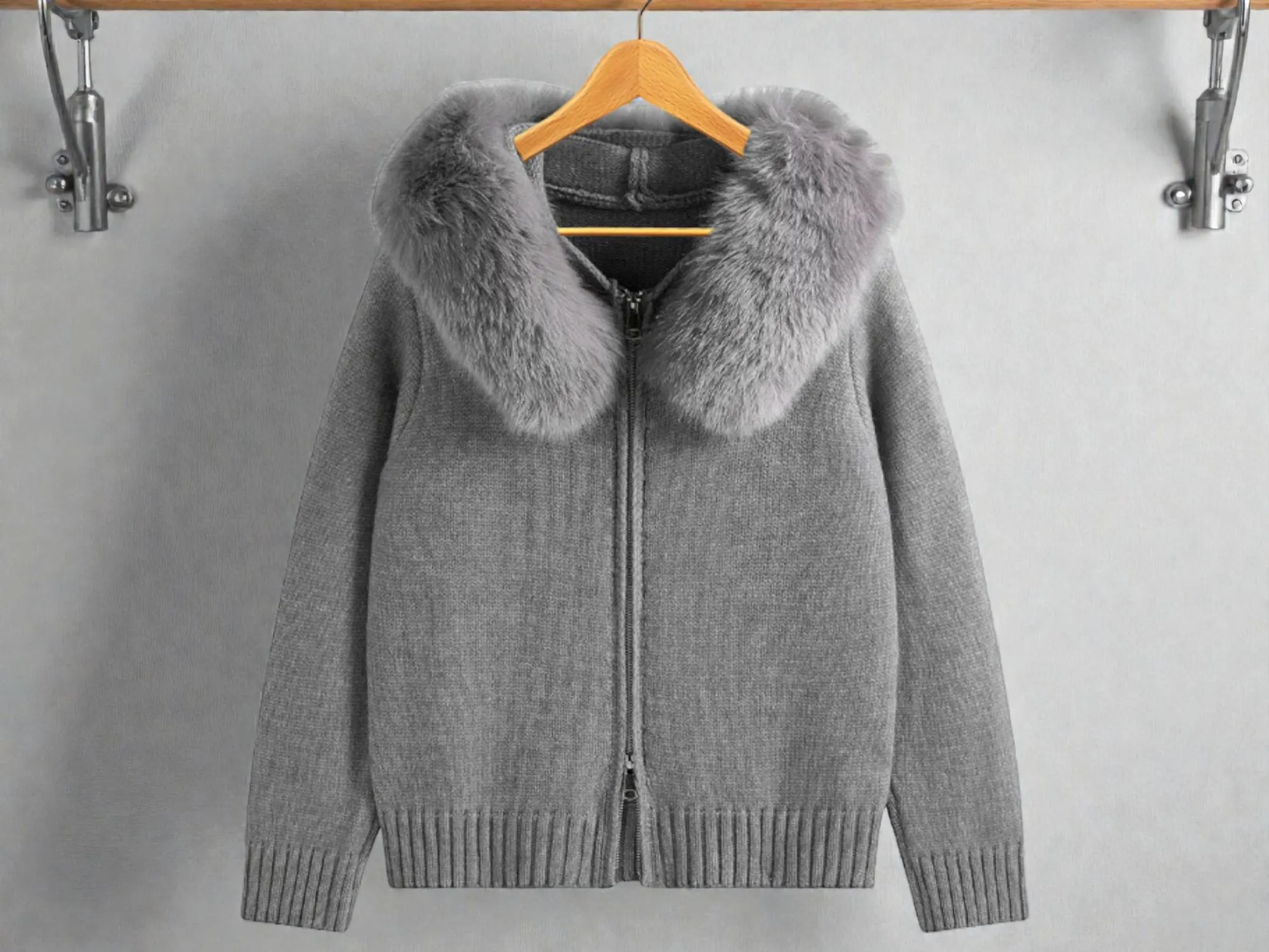 Plush Hood Trim Knit Zip Hoodie | Women's Cardigan Sweater - image 5