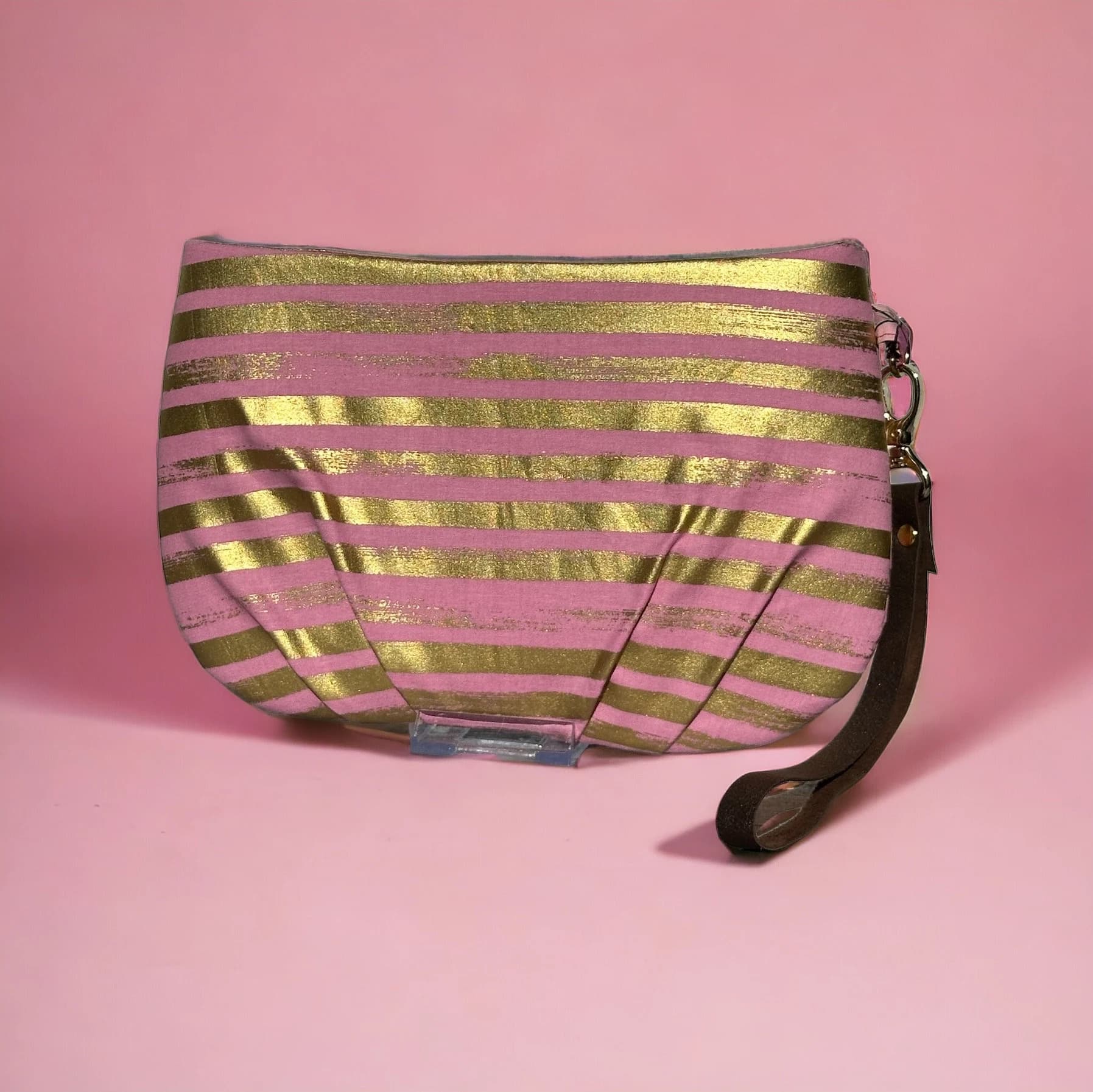 Pink and Gold Striped Clutch: Handmade Wristlet Purse - image 2