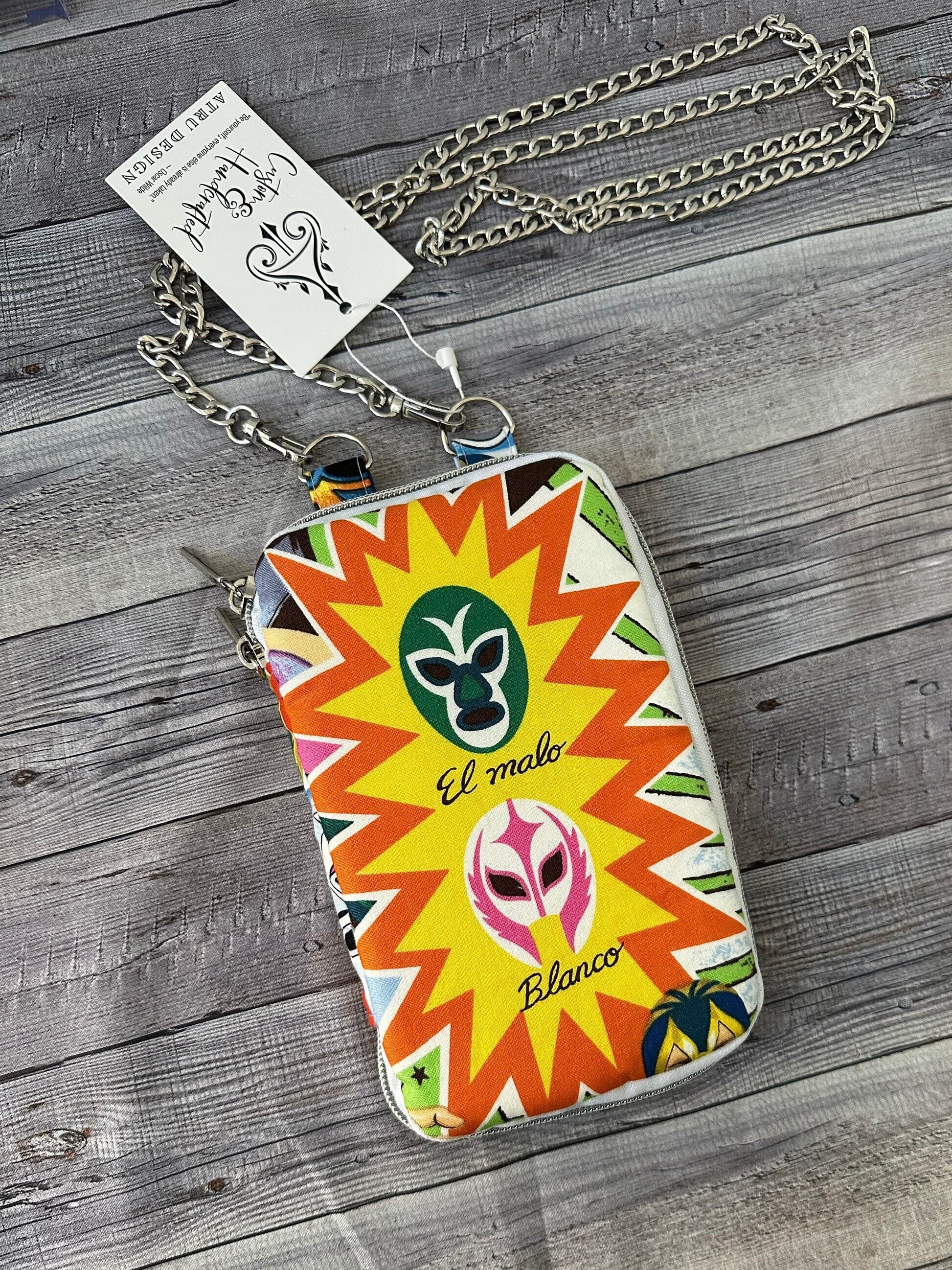 Luchador Wallet Crossbody: Mexican Wrestling Gift, Silver Chain - image 3