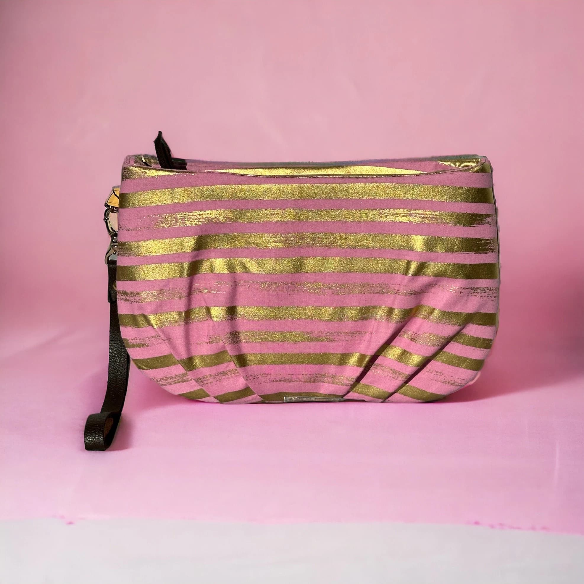 Pink and Gold Striped Clutch: Handmade Wristlet Purse