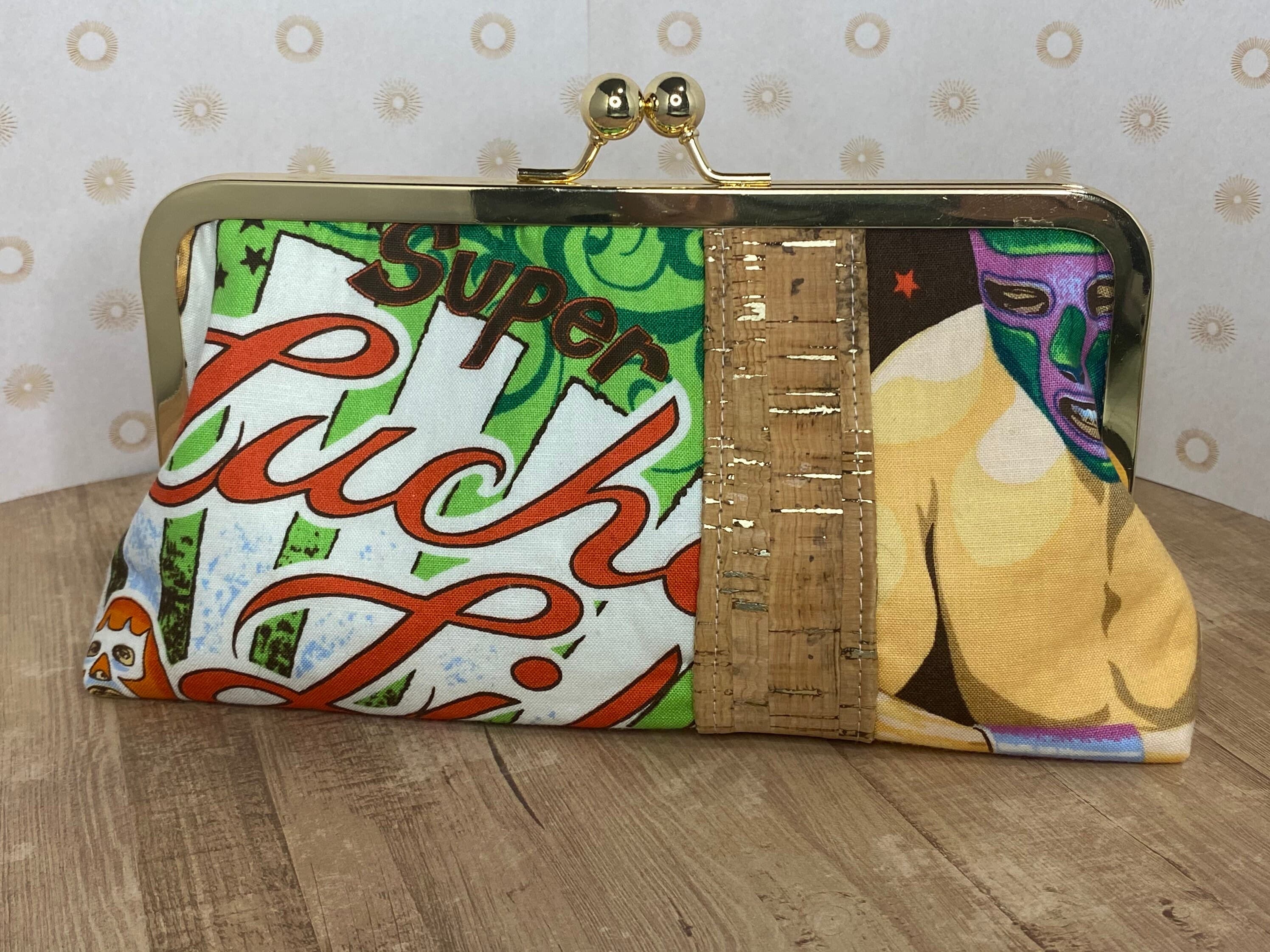 Alexander Henry Luchador Kiss Lock Purse: Cork Clutch Handbag